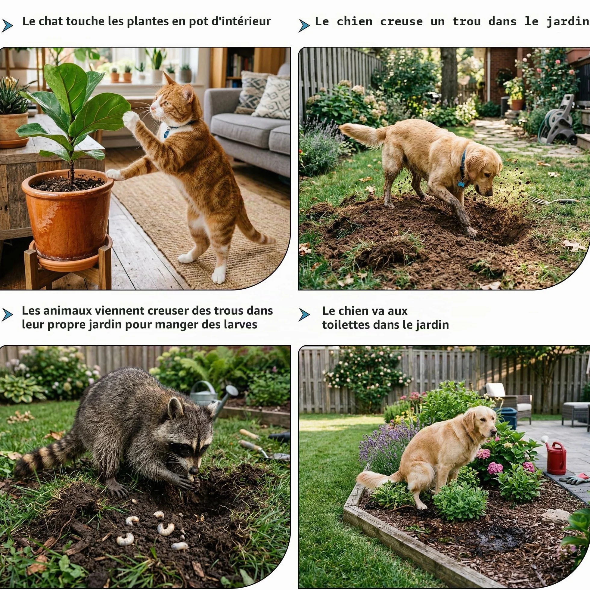 Tapis répulsif pour animaux de compagnie blanc 1,98 m avec piquets de sol et attaches pour jardin