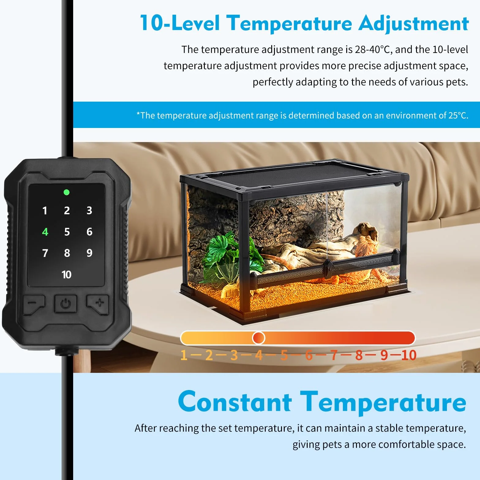 Nobleza Tapis Chauffant Reptile Contrôleur 10 Niveaux Chauffage Réglable Sécurisé Terrarium Aquarium