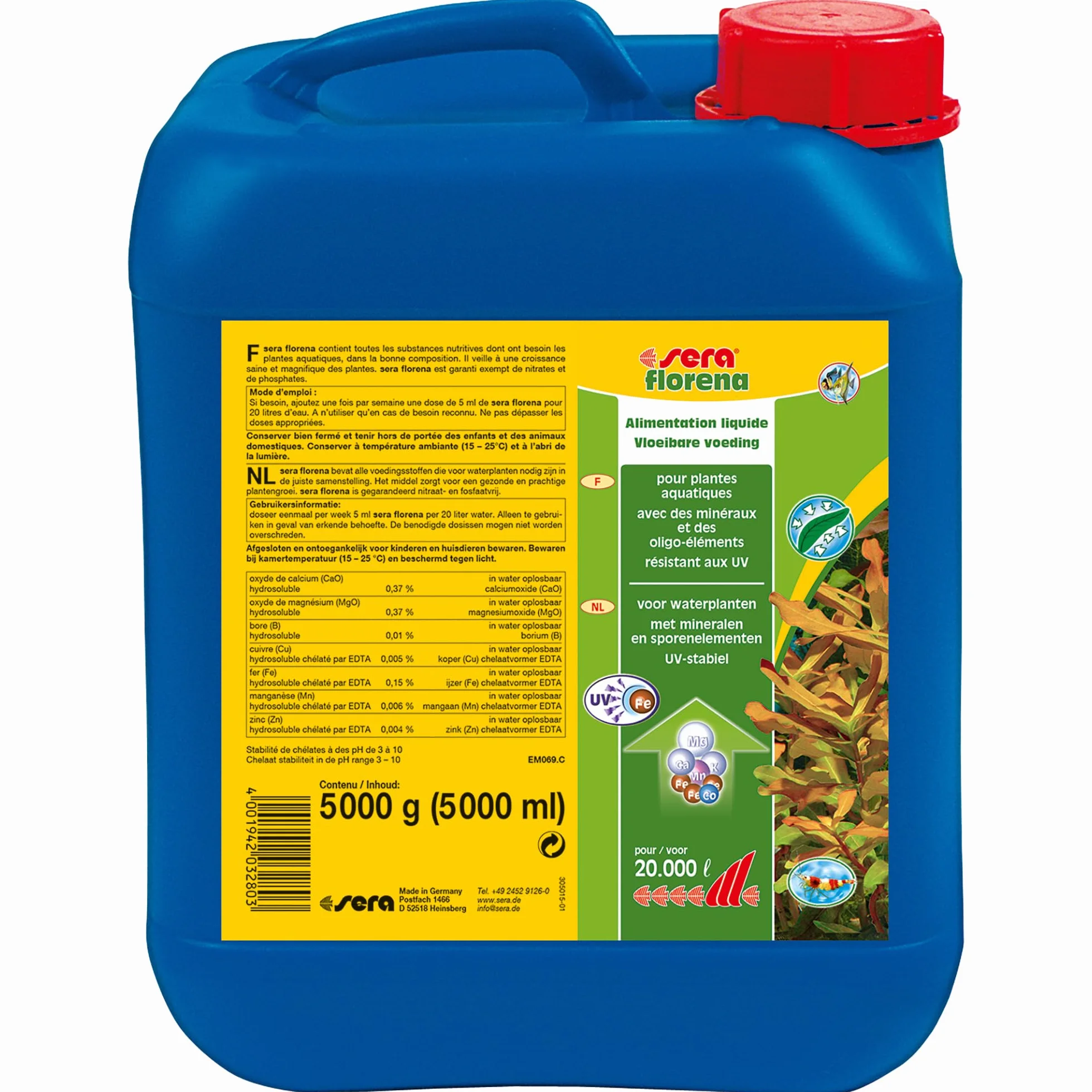 Serena Florena 5 L Soin de Base pour Plantes d'Aquarium Minéraux et Nutriments Essentiels Favorise la Croissance