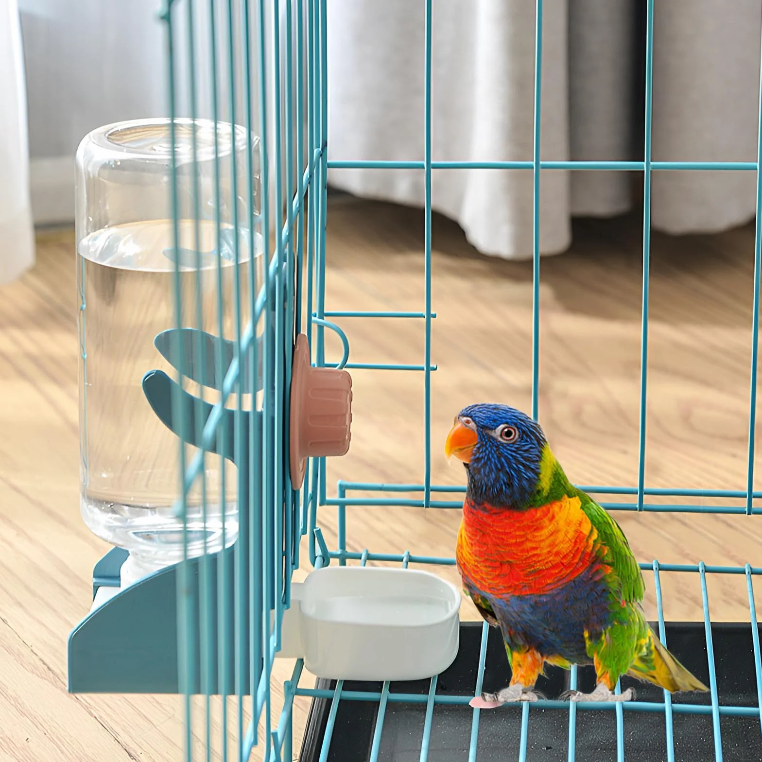 Distributeur Automatique d'Eau et de Nourriture pour Oiseaux en Cage, 500ml, pour Perroquets et Perruches