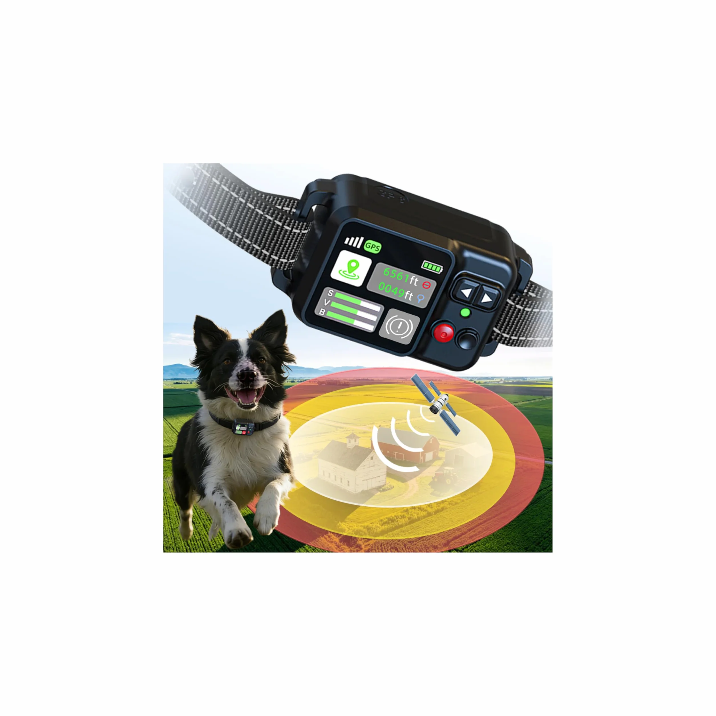 Clôture Invisible GPS pour Chien, Rayon Ajustable 15-2000m, 3 Modes d'Entraînement, IPX7, Sans Abonnement