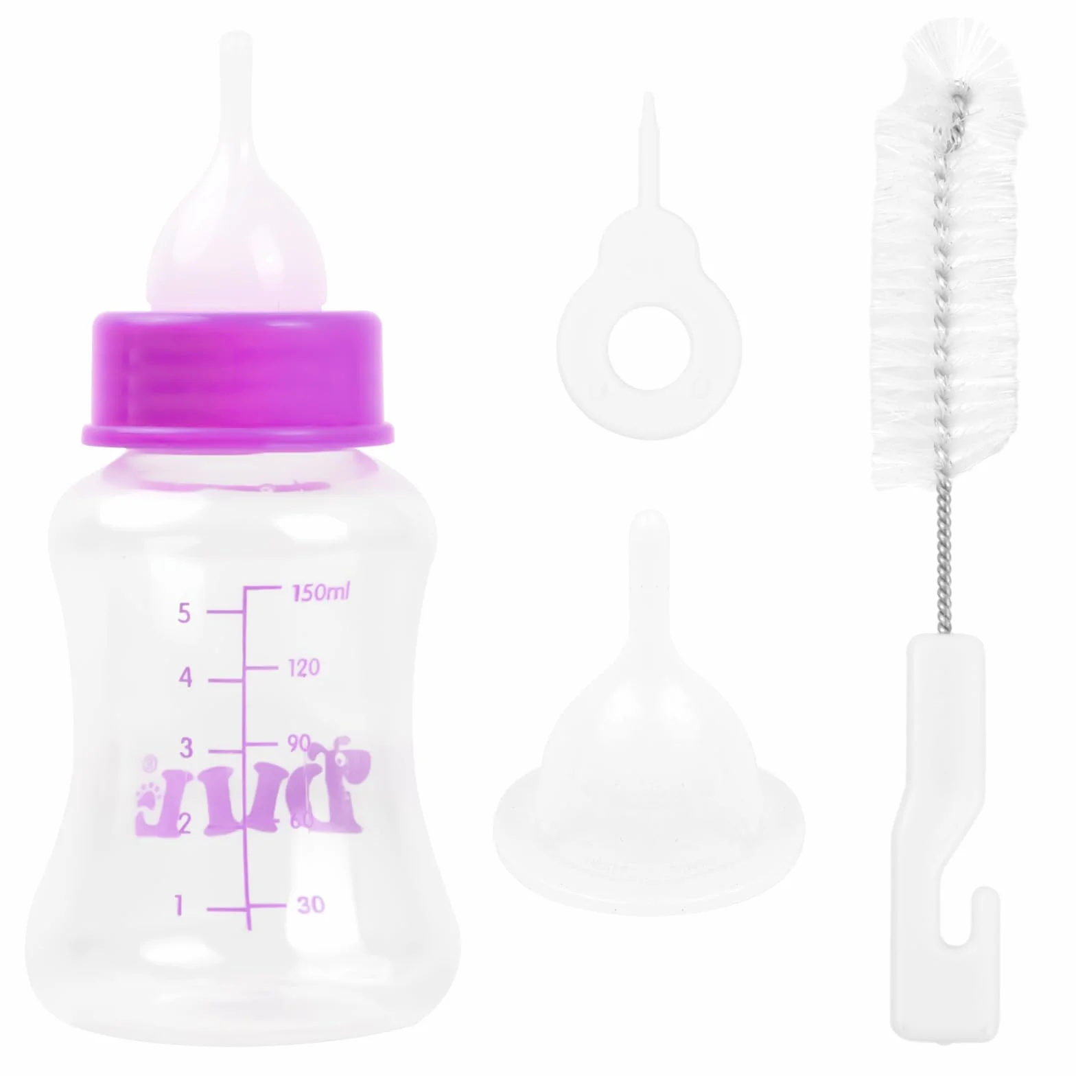 Bouteille de Lait Animaux de Compagnie 60ml 150ml Silicone Biberon pour Chien Chat avec Tétines et Brosse (Rose)
