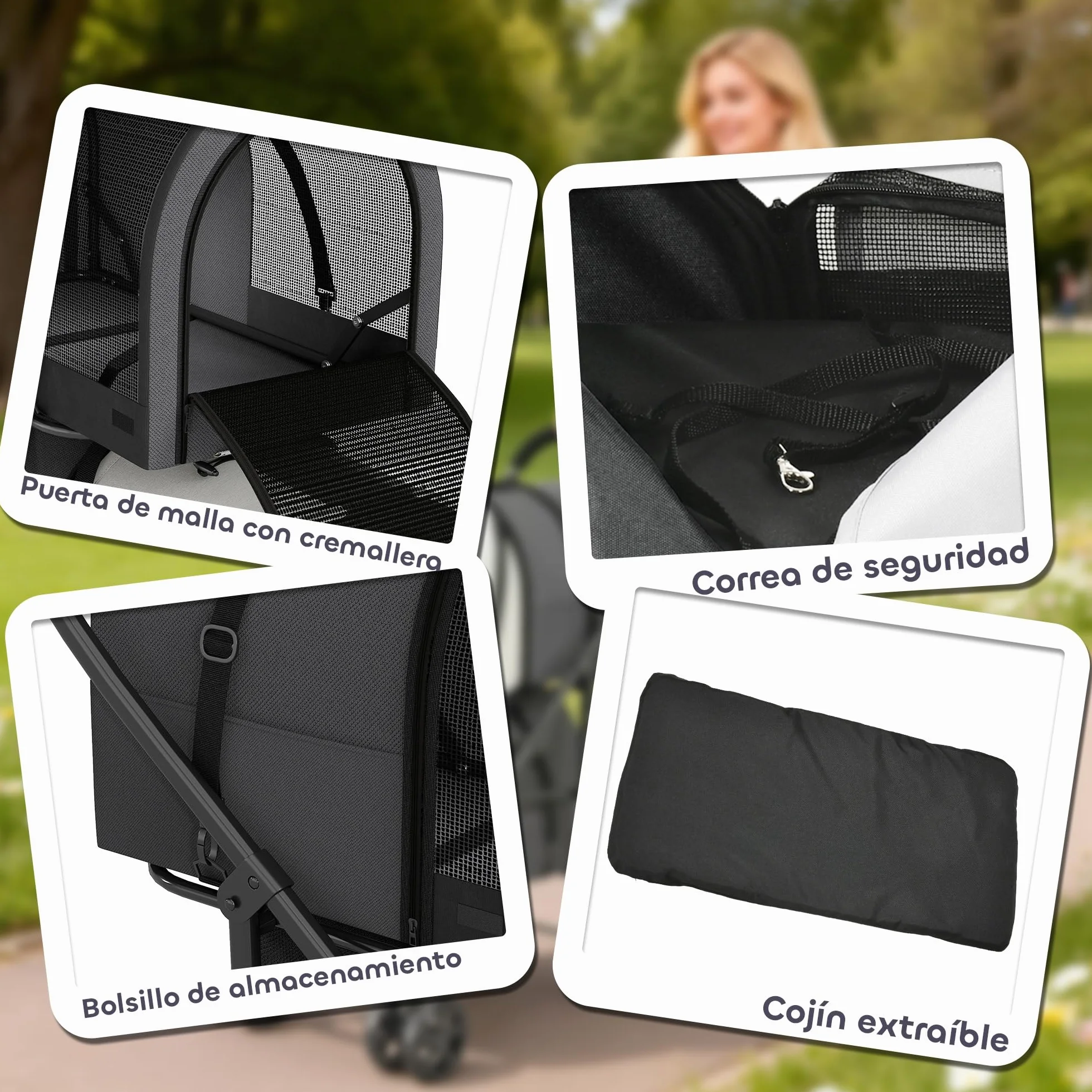 PawHut Chariot double pour chiens et chats Poussette pliable pour animaux de compagnie avec 2 paniers amovibles Ceinture de sécurité Poches latérales et 2 coussins Charge maximale 10 kg 66 x 50 x 98