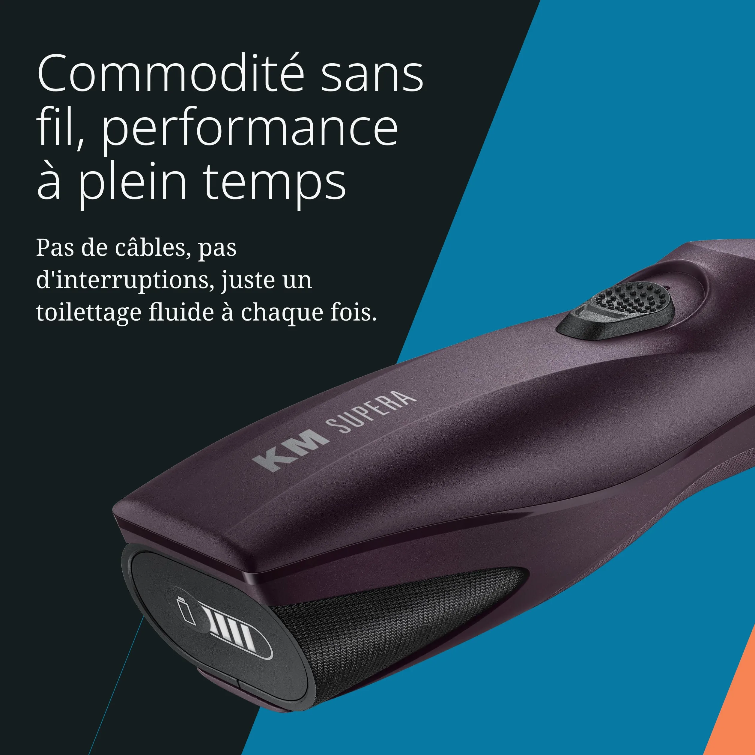 Wahl KM Supera, Tondeuse Sans Fil pour Animaux, Ergonomique | Tondeuse Sans Fil pour Animaux, 2 Batteries Interchangeables, 3000 et 3700 tr/min, Moteur Sans Balais, Légère et Silencieuse