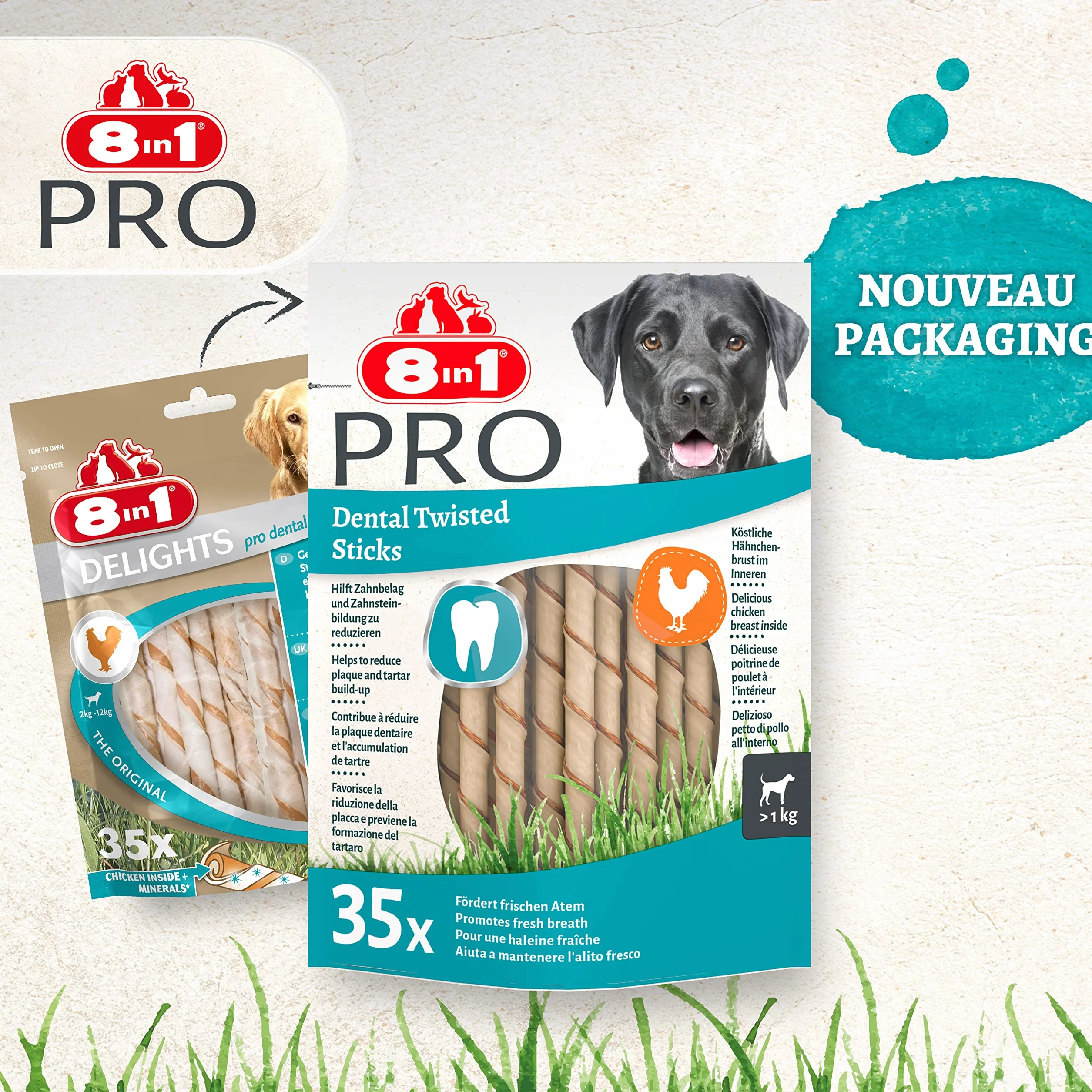 8in1 Delights Bâtonnets dentelés torsadés pour chien 35 pièces