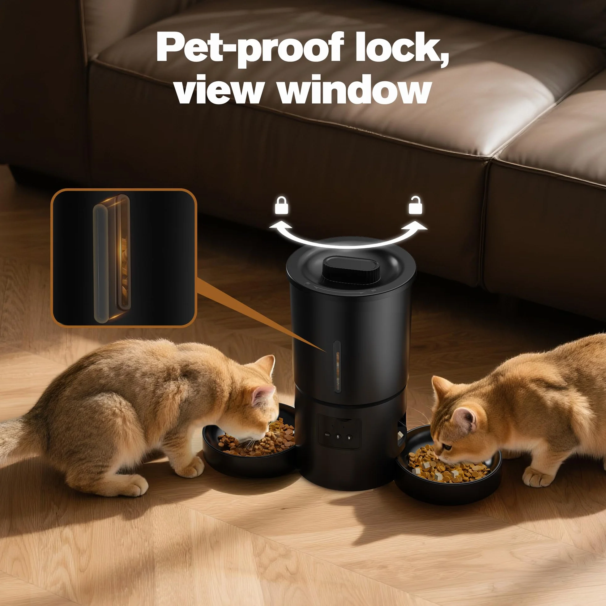 Distributeur Automatique de Croquettes AONBOY Double 5L WiFi 2.4G avec Minuterie APP pour Chat Chien Noir