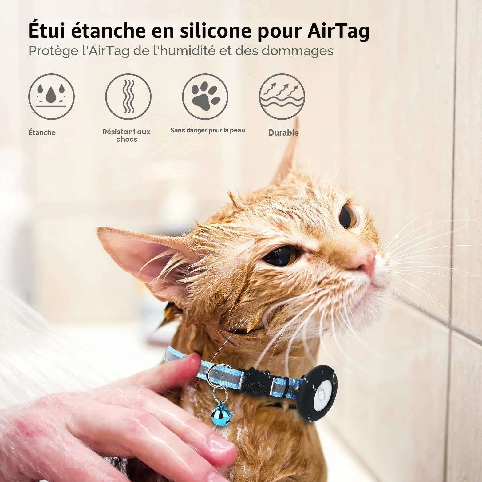 Lot de 2 Colliers de Protection étanches pour Chat Compatible avec Apple Airtag - Noir
