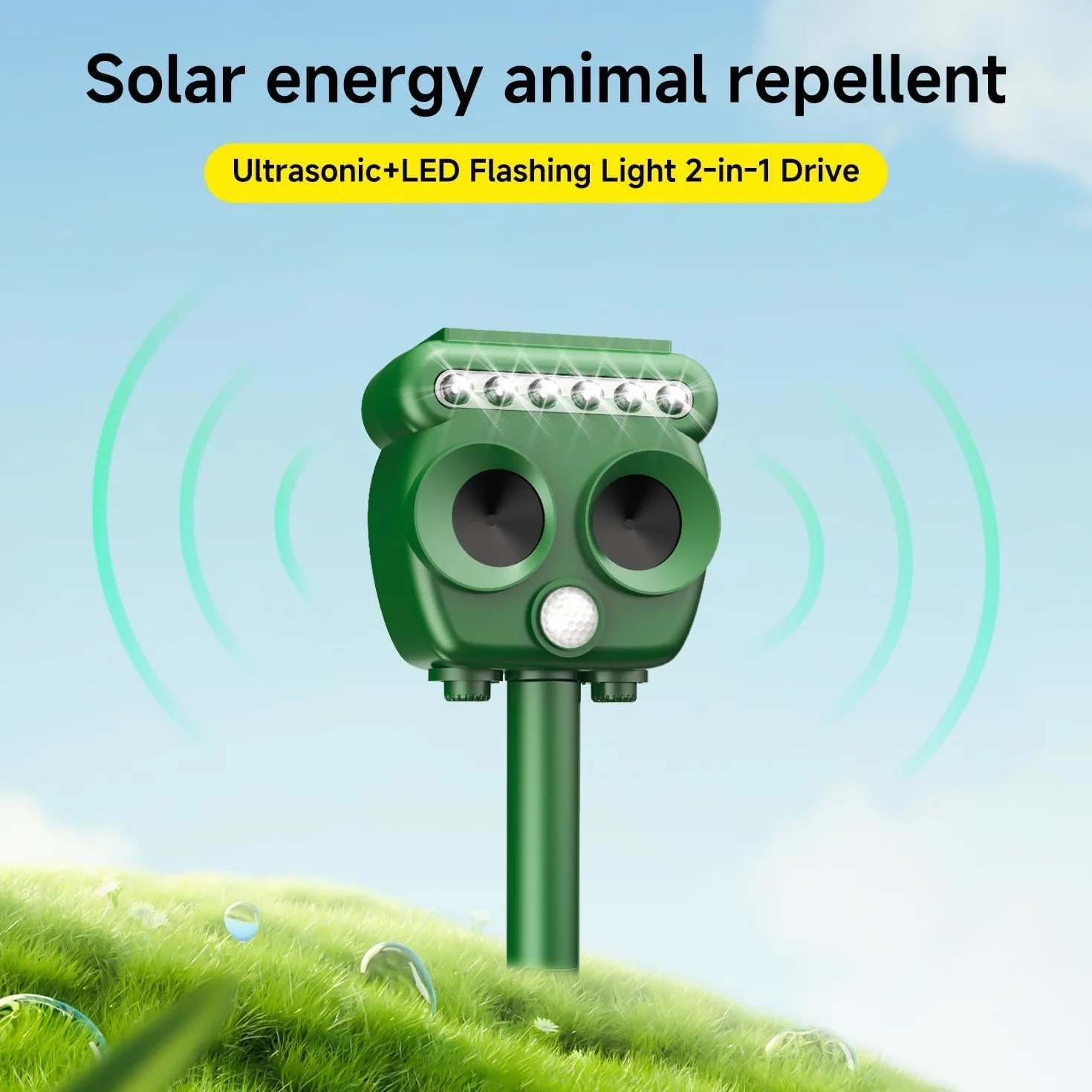 Répulsif solaire ultrason LED IP65 anti chat chien oiseau renard rat martre souris jardin