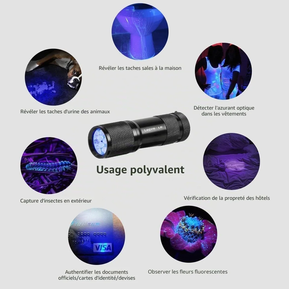 Lepro Lampe UV 395nm LED Lumière Noire Ultraviolet, 3 Piles AAA Fournies