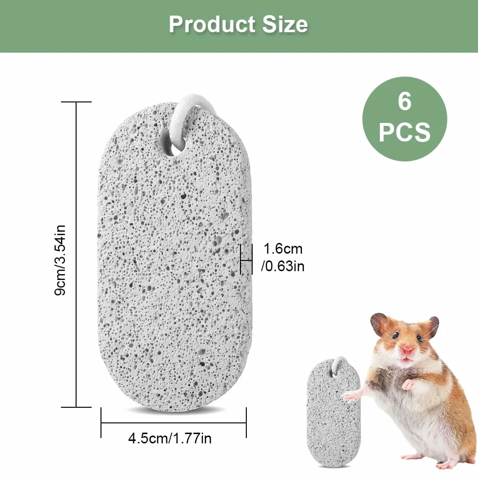 Pierre de Broyage Minérale 6 Pièces, Roche Volcanique Naturelle à Aiguiser les Dents des Animaux, Jouet pour Hamsters Lapins Perroquet