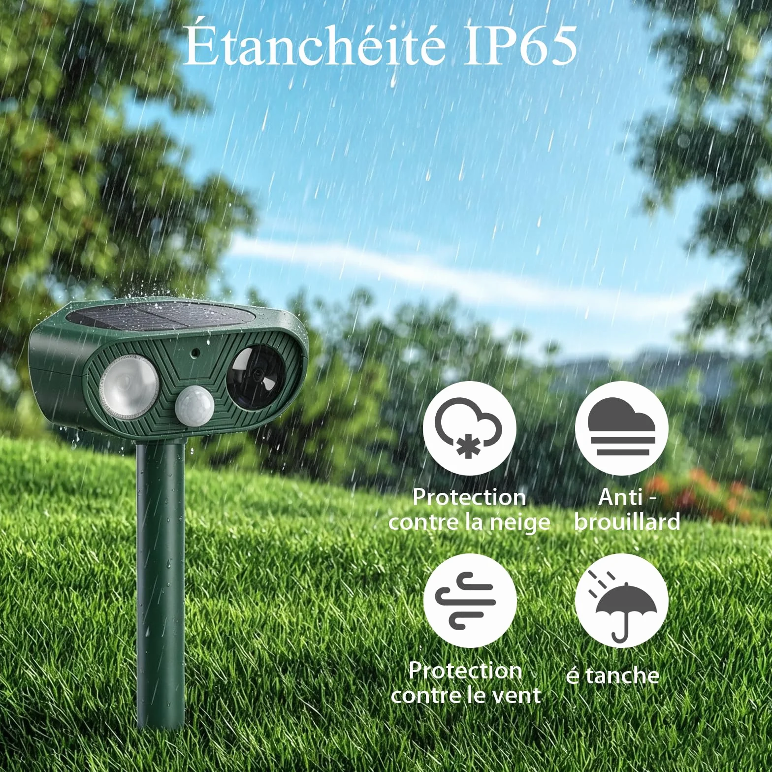 Repulsif Chat Exterieur 360° Ultrason IP65 Imperméable avec Flash LED Détecteur PIR Anti Chat Chiens