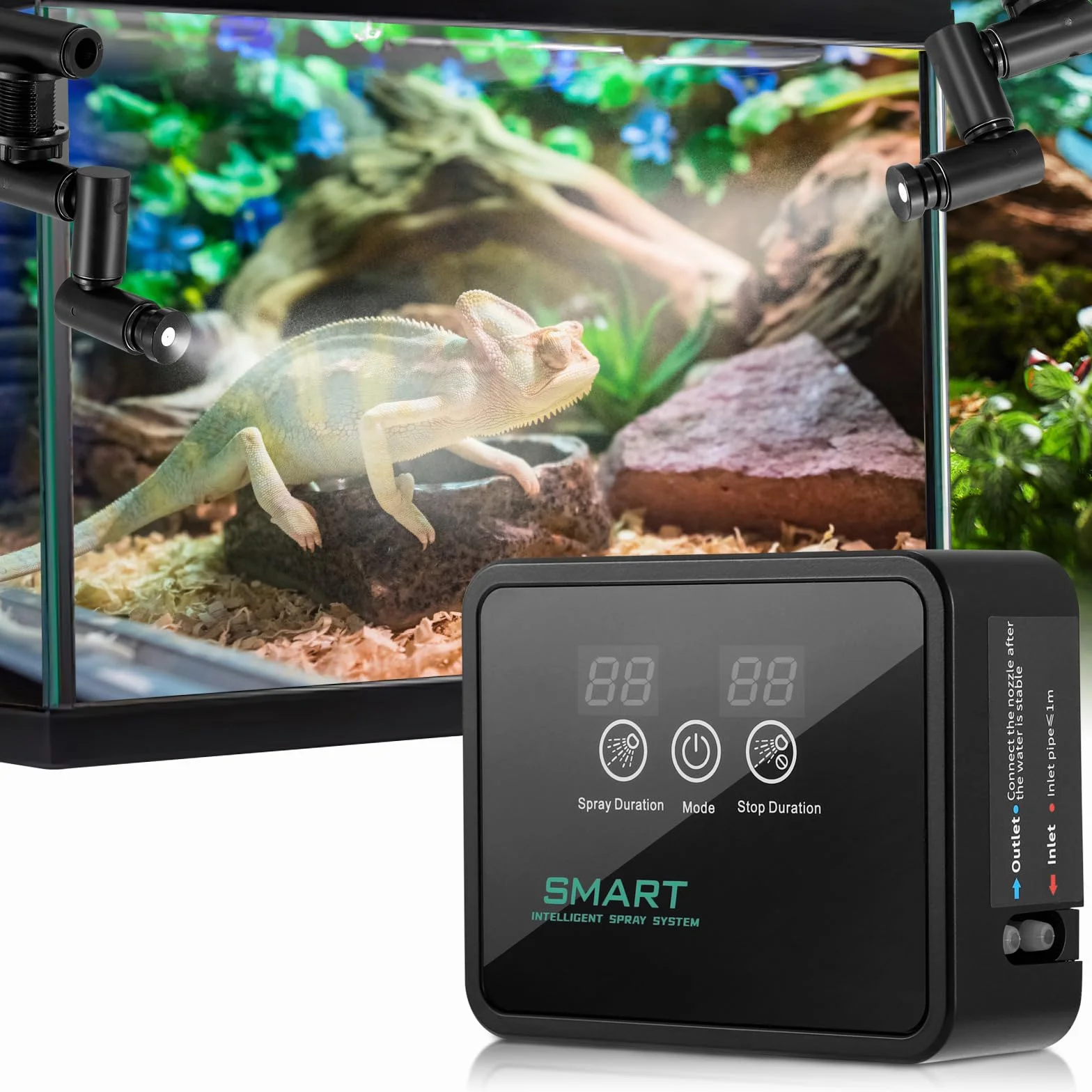 Brumisateur Terrarium Humidificateur Intelligent pour Reptiles avec Minuterie 360° Système Brumisation Automatique