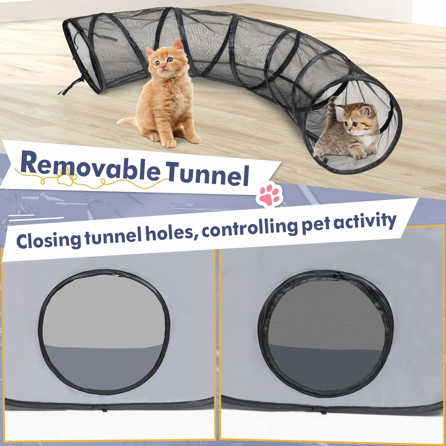 Parc pliable pour chat avec tunnel, tente portable pour animaux de compagnie, intérieur extérieur