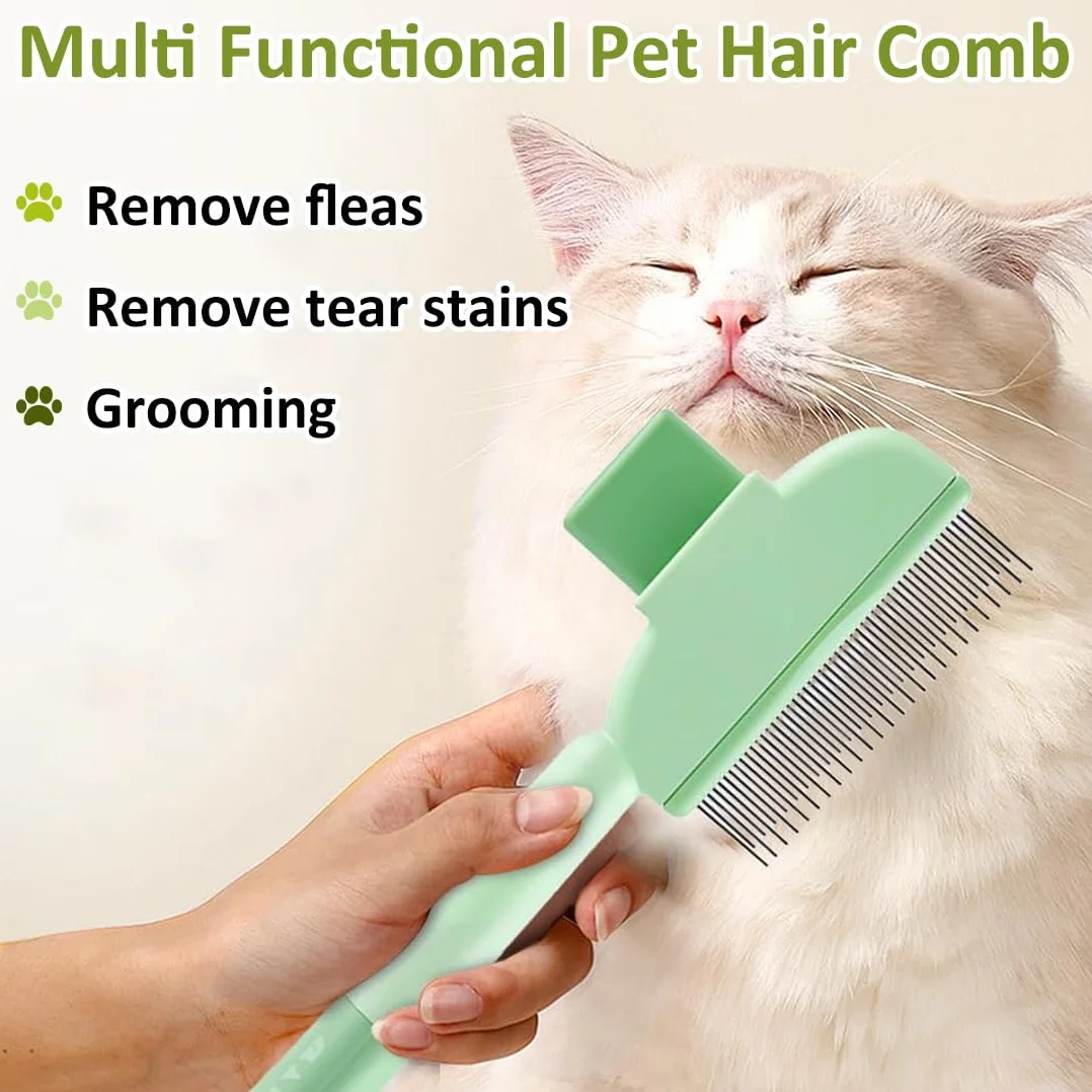 Peigne d'Épilation Chat Poil Long Anti-Puces Brosse Toilettage avec Bouton Déverrouillage