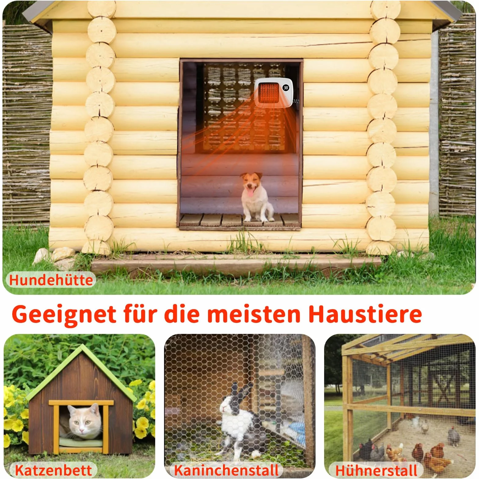 PAKESI Chauffage de Niche pour Chien 600W Thermostat Cordon Anti-mâchouillage Extérieur