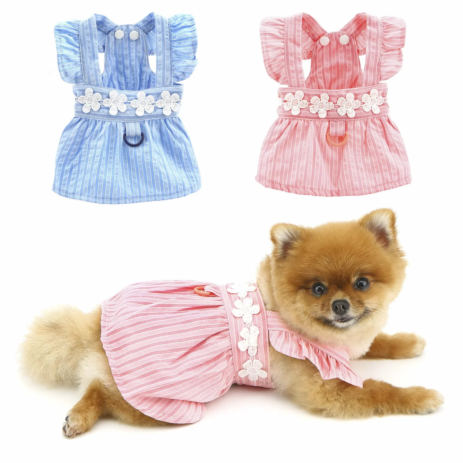 PAIDEFUL Robe d'été élégante pour petit chien Jupe rayée avec broderie florale Costume pour chat et chihuahua