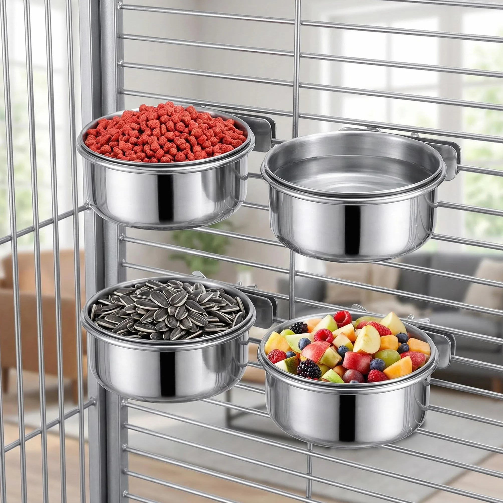 Mangeoire pour Cage à Oiseaux en Acier Inoxydable 10 cm Suspendue