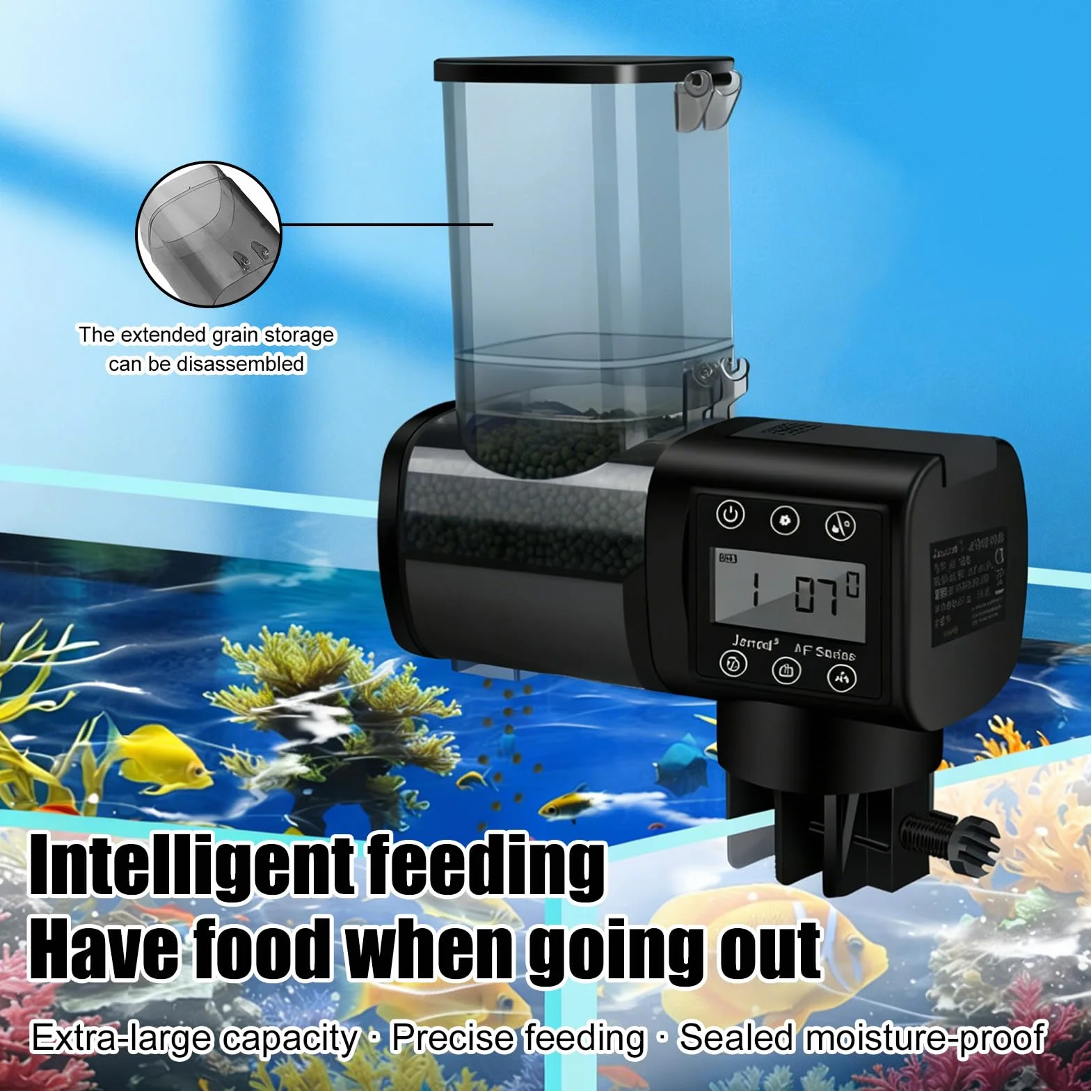 BORDEAG Distributeur automatique de nourriture pour poissons 160 x 70 x 102 mm minuterie grande capacité noir