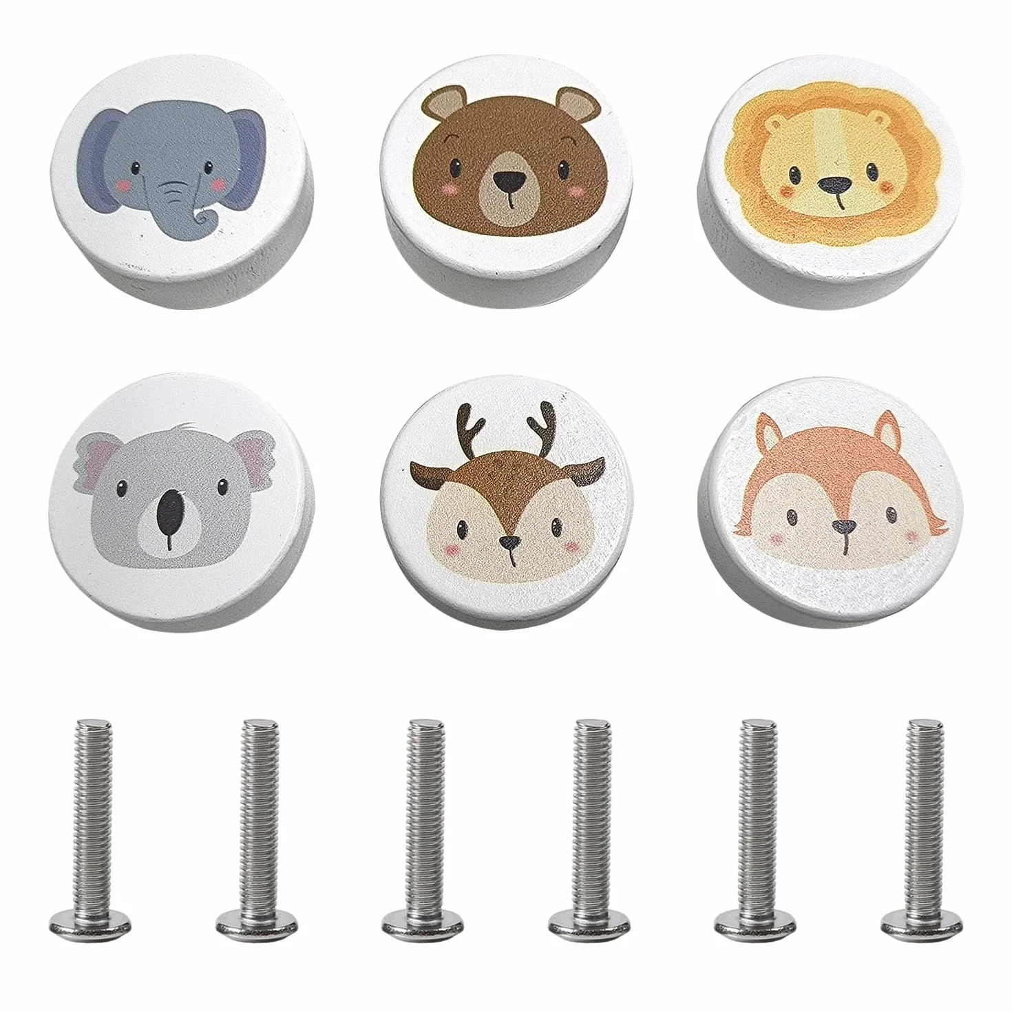 KRYMSON Lot de 6 Poignées de Porte en Bois pour Meubles Enfant - Vis Incluses