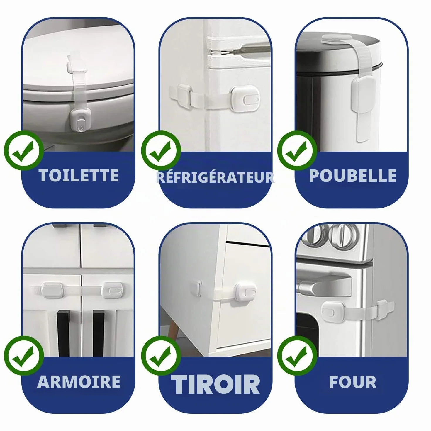 Lot de 10 Bloque Porte Bébé Sécurité Placard Enfant Adhésif Fort Protection Bebe Blanc