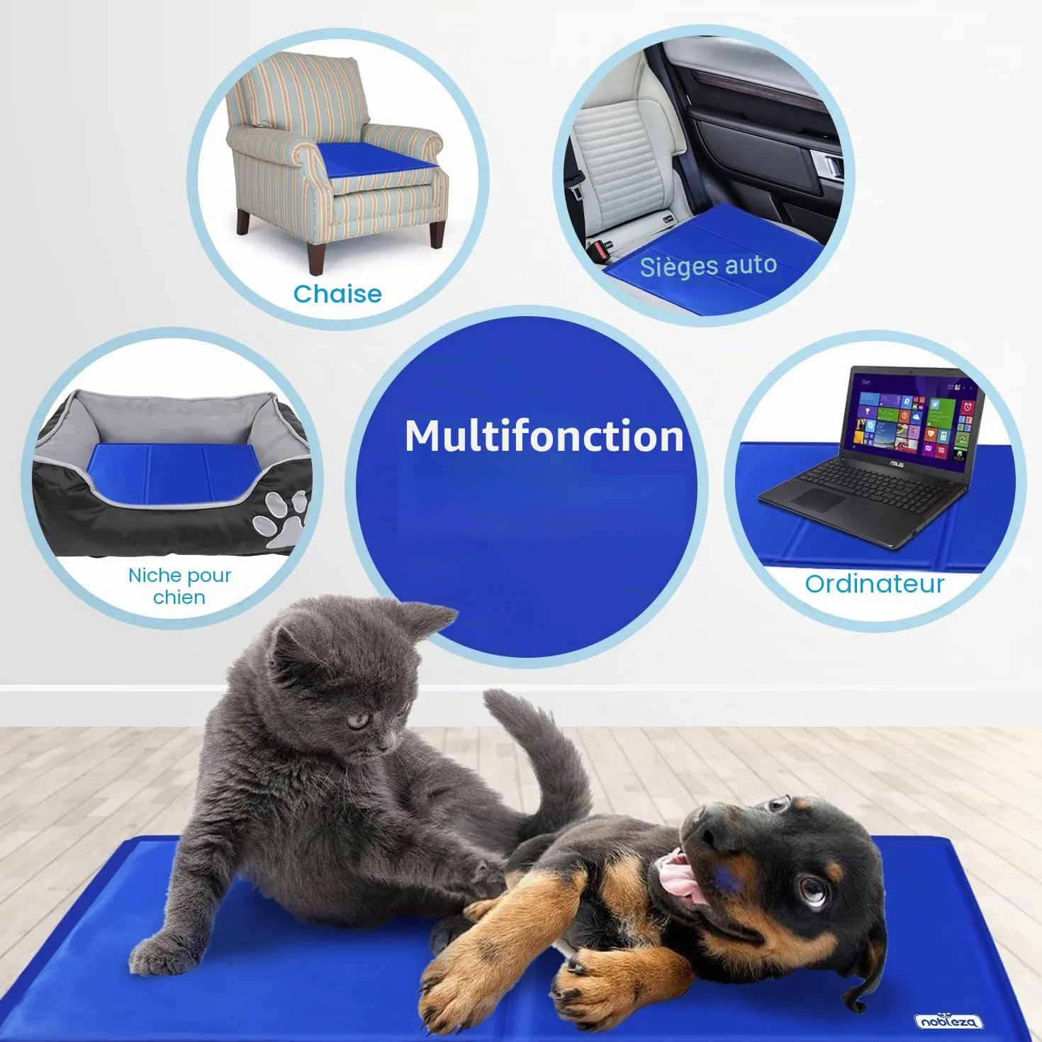 Nobleza Tapis de Refroidissement pour Chiens 65x50cm Bleu