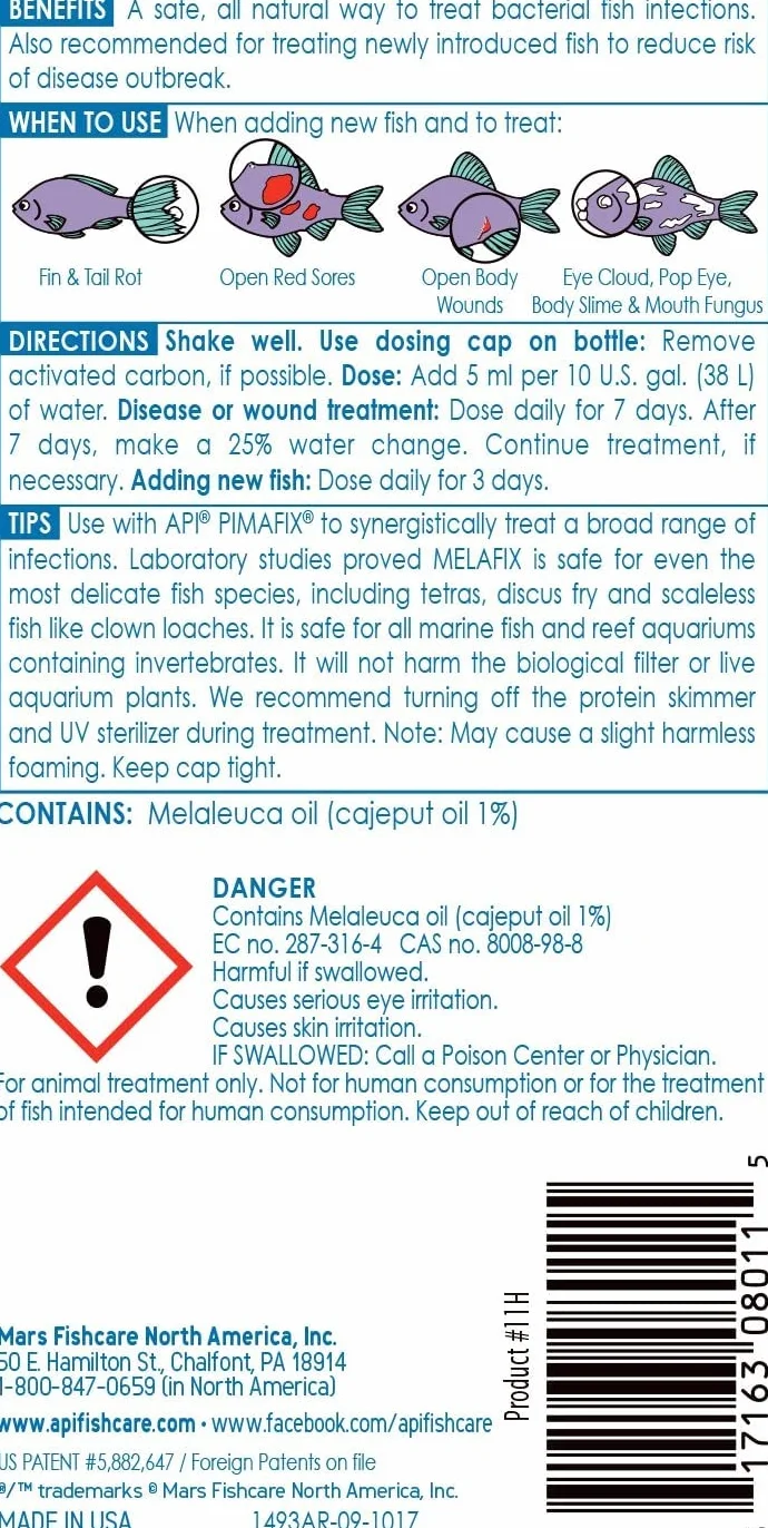 API Melafix Cure Poisson Malade 237ml Traitement Maladies Poissons