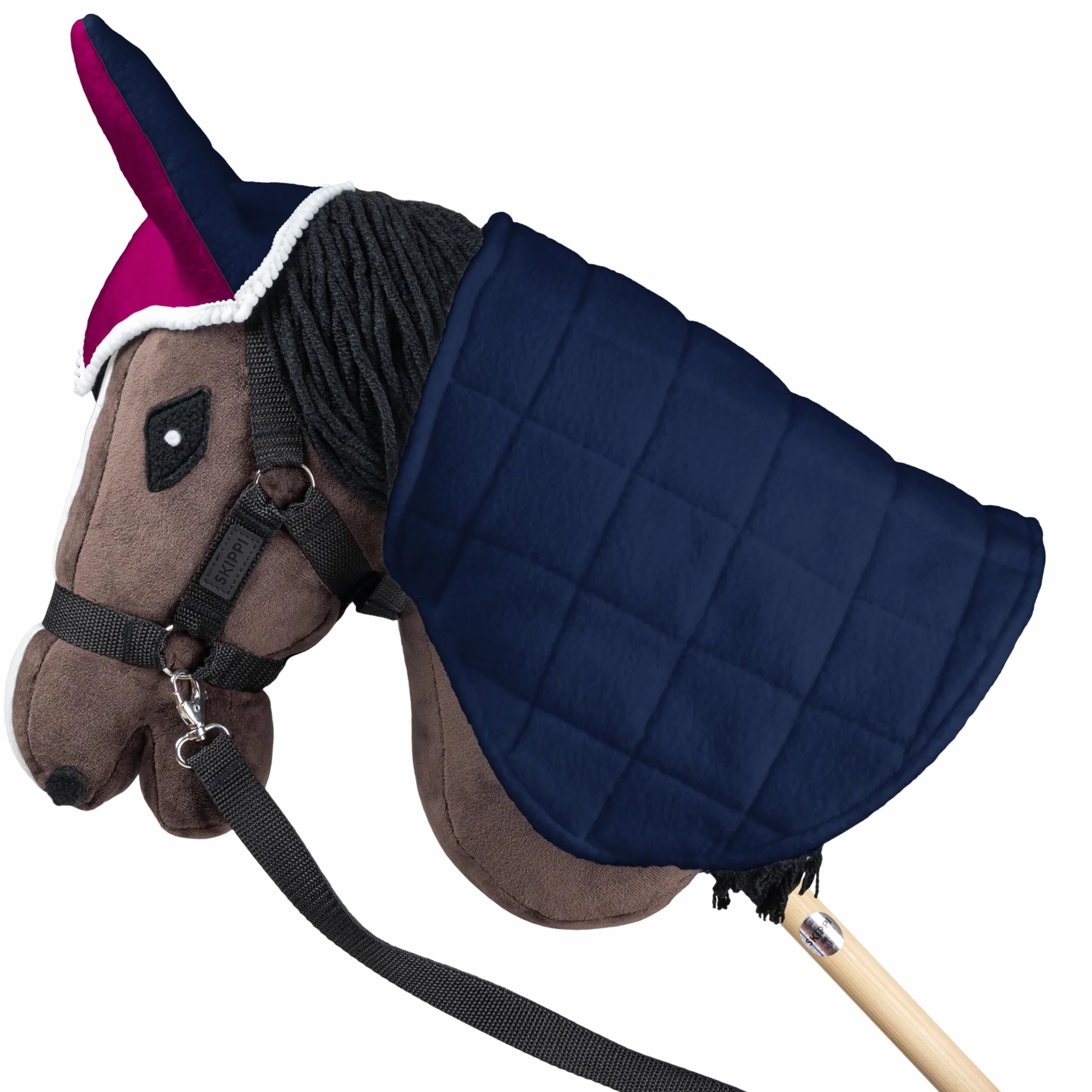 SKIPPI Couverture et Bonnet Hobby Horse - Fuchsia et Bleu Marine, Accessoire Réversible Anti Mouches