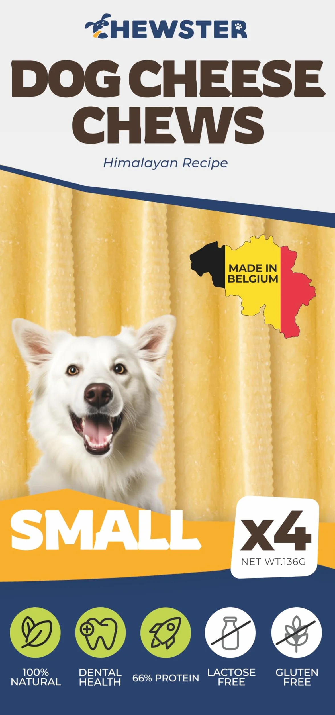 Os à mâcher au Fromage pour Chien - Snacks longue durée, Lait Naturel (136 g, Taille S, Lot de 4)