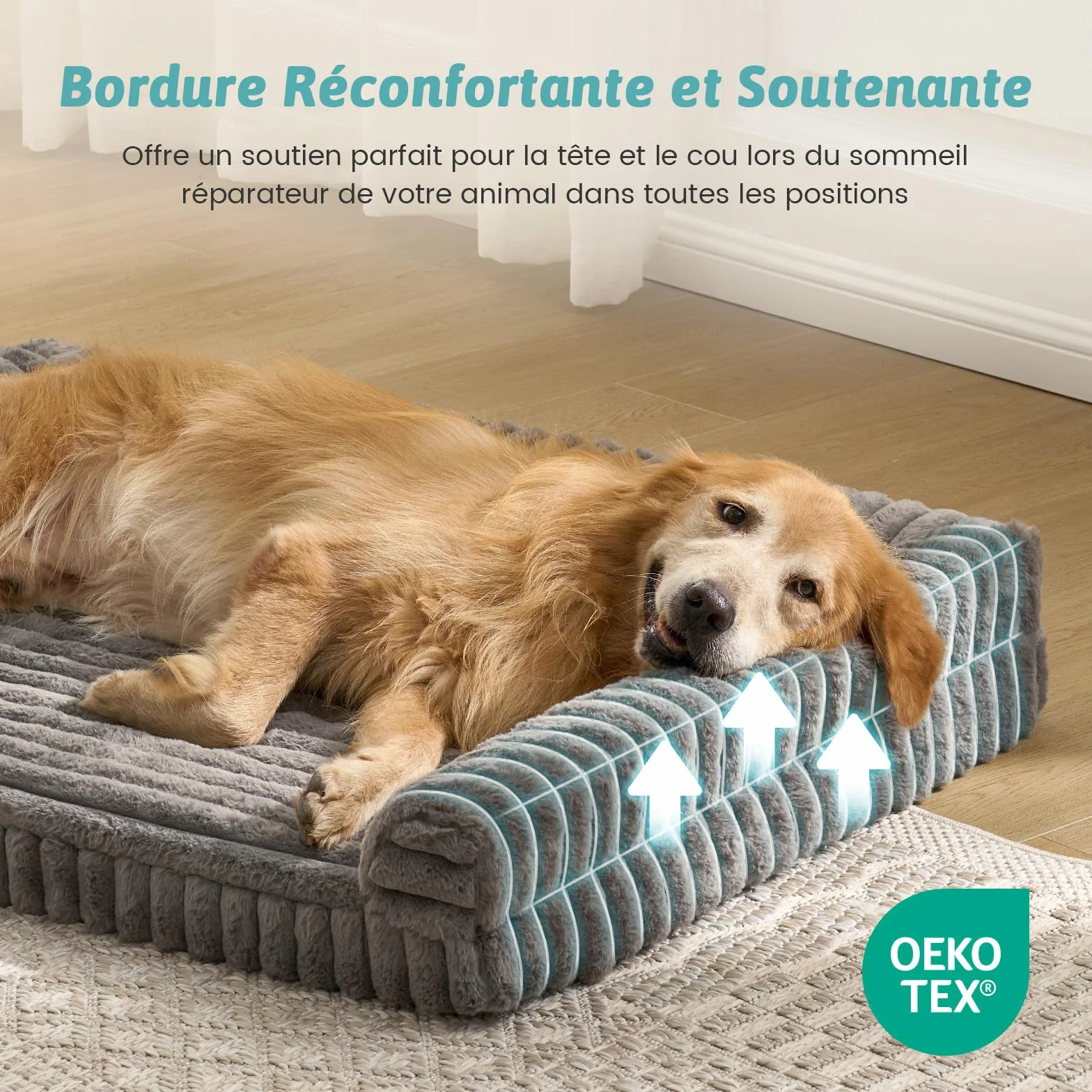 COZY KISS Panier Orthopédique Chien Très Grand 110x80x17cm Lit-Canapé Fausse Fourrure Douce Mousse Mémoire Forme Nid Abeille Coussin Ergonomique Détachable Lavable Gris XL
