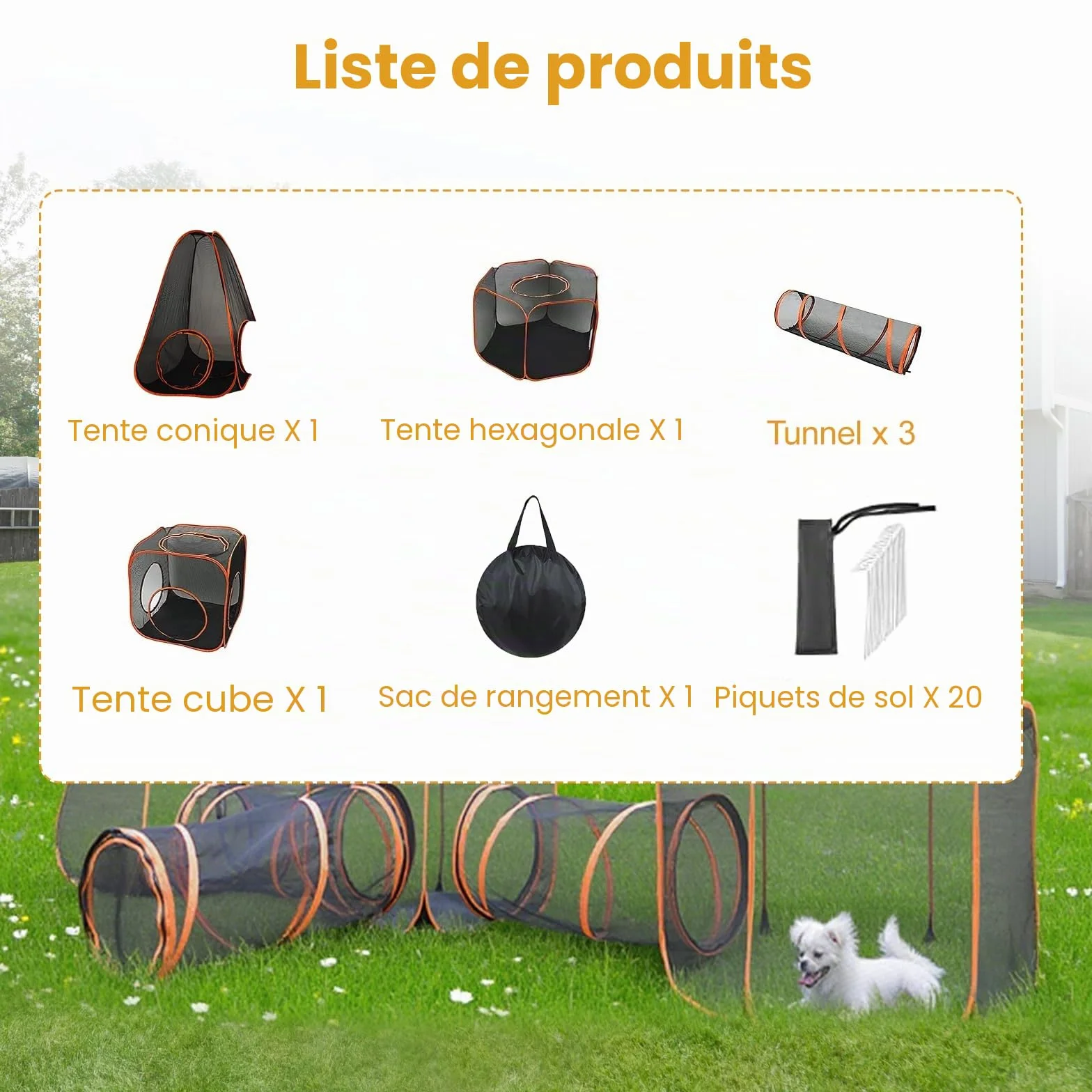 Tunnel pour Animaux de Compagnie Enclos Pliable 6 en 1 pour Chats Tente Parc pour Chiens D'extérieur