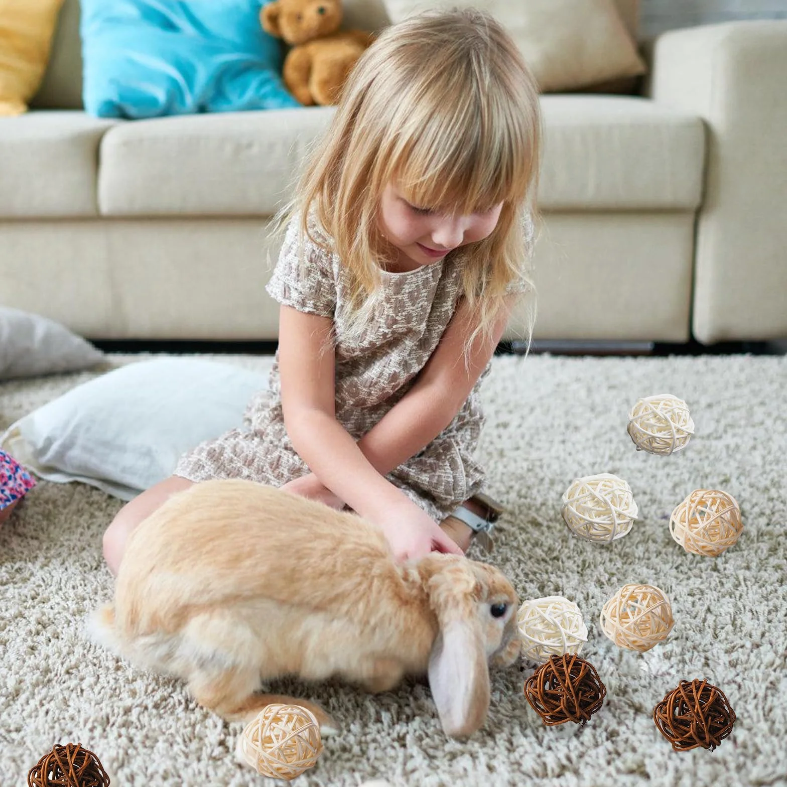 Lot de 24 balles à mâcher en osier naturelles 4 cm pour petits animaux - Jouet dentaire en bois pour lapins chinchillas hamsters
