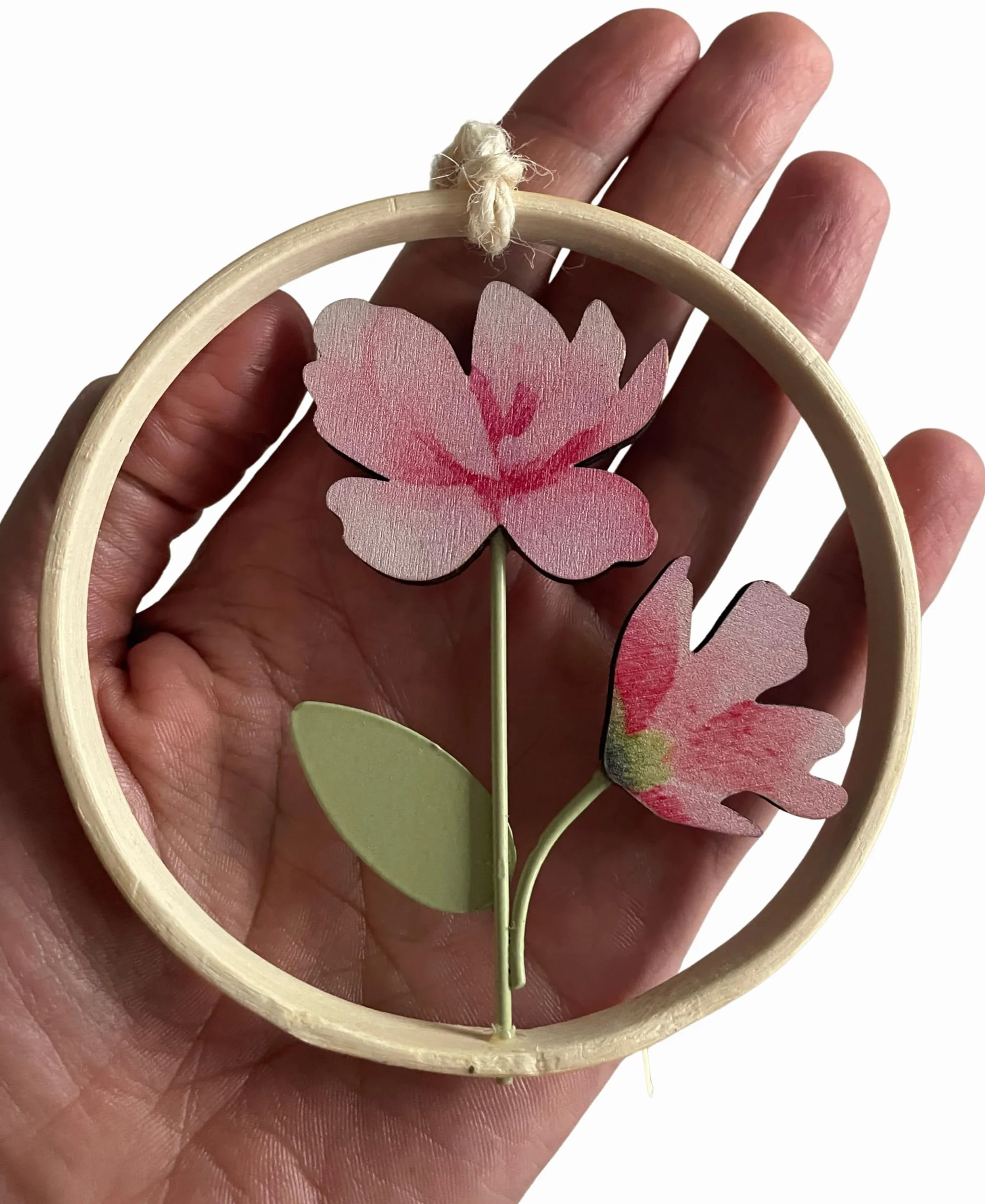 Lot de 3 décorations de printemps en bois à suspendre - Décoration de fenêtre et de Pâques avec motifs floraux