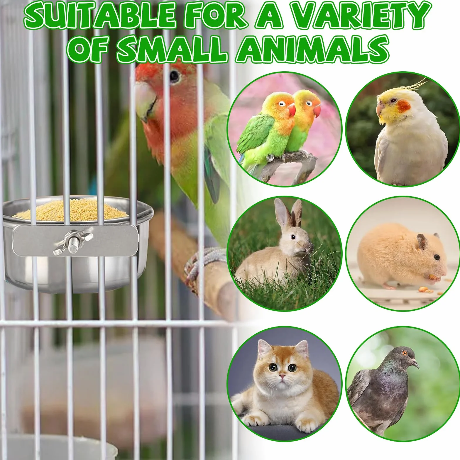 Mangeoires en Acier Inoxydable pour Oiseaux, Mangeoire Suspendue pour Cage à Perroquets avec 2 Boules de Rotin