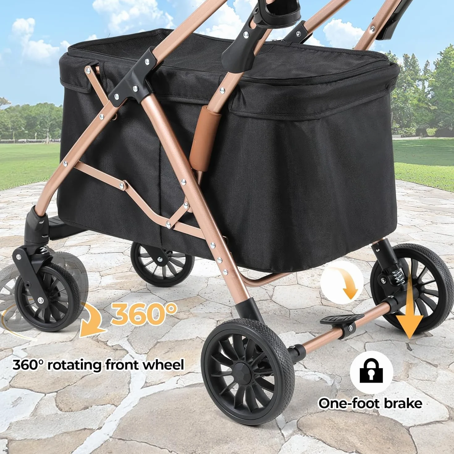 MAMIZO Poussette Double pour Chien, Pliable Poussette pour 2 Animaux Jusqu'à 15 kg, Transporteur pour Chats avec Coussins et Porte-gobelet, sac de Transport pour Cage pour Chien, 4 PCS Roues, Noir