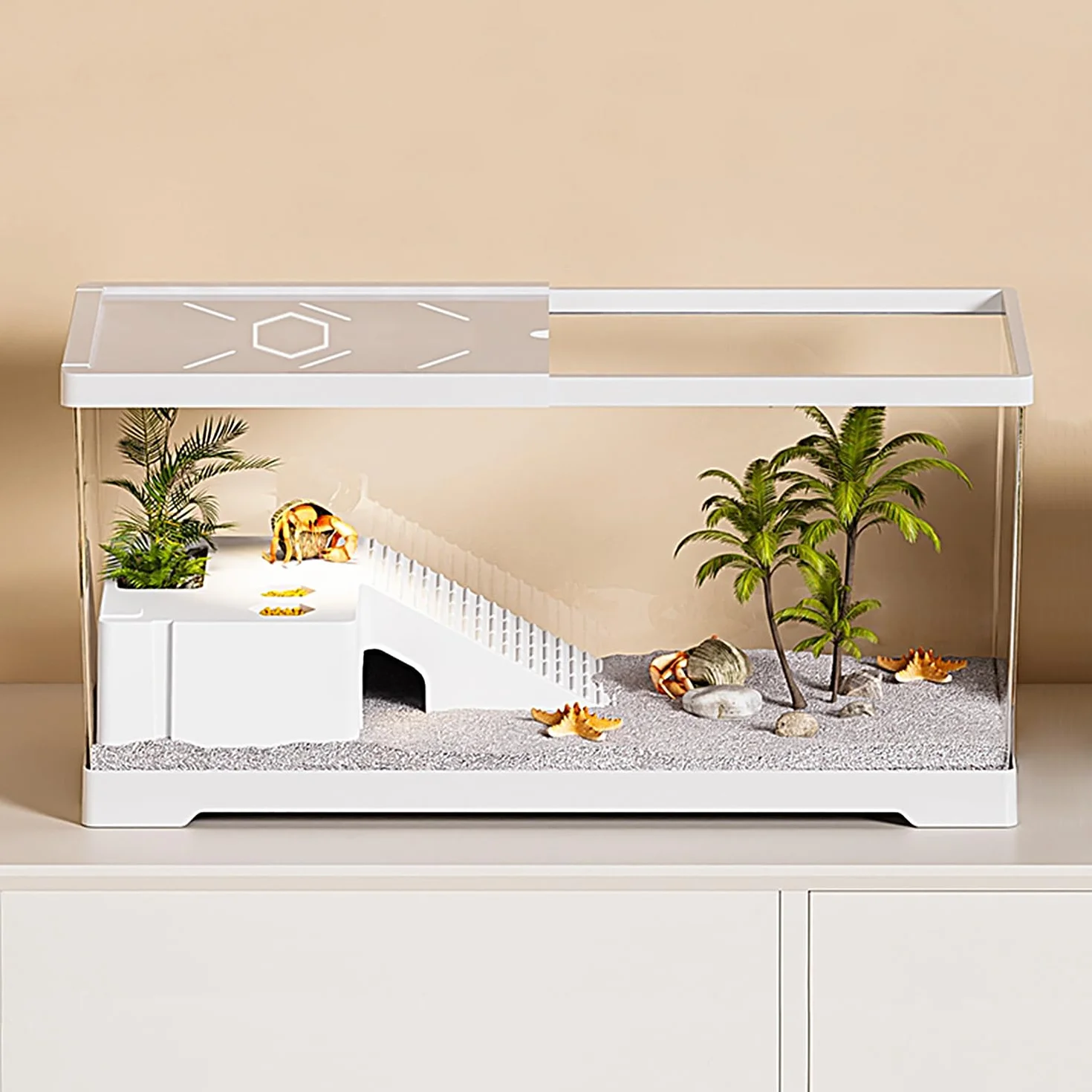 Aquarium de Tortue avec Plate-Forme de Bronzage et Drainage de Fond, réservoir de 20" x 9.5" x 9.5", pour Tortue juvénile, Reptiles