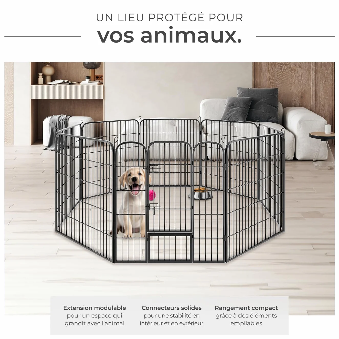 Parc pour Chien Modulable Pliable Enclos Chat Extérieur Cloture Anti Fugue Grillage sans Toit Portes Double Verrou