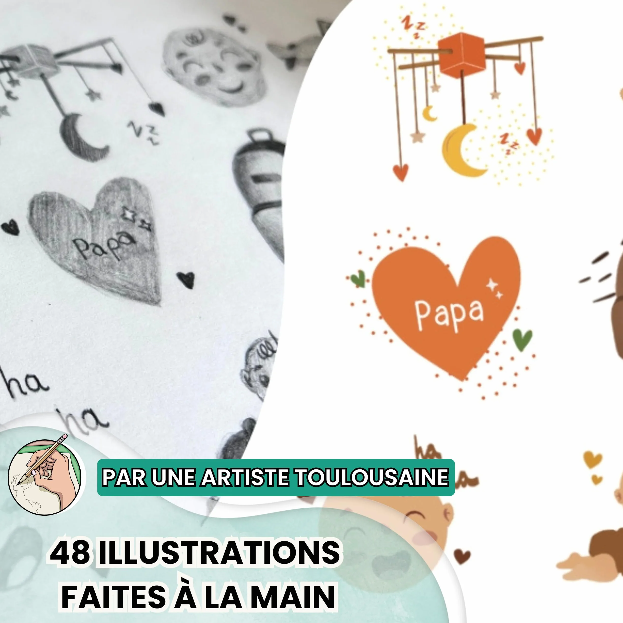 Pack Affiche "Mes Premières Fois" à Tamponner + Tampon Dateur + Baguettes de Suspension - Cadeau de Naissance, Décoration Chambre Bébé, Grand Format A3 (Modèle Renard)