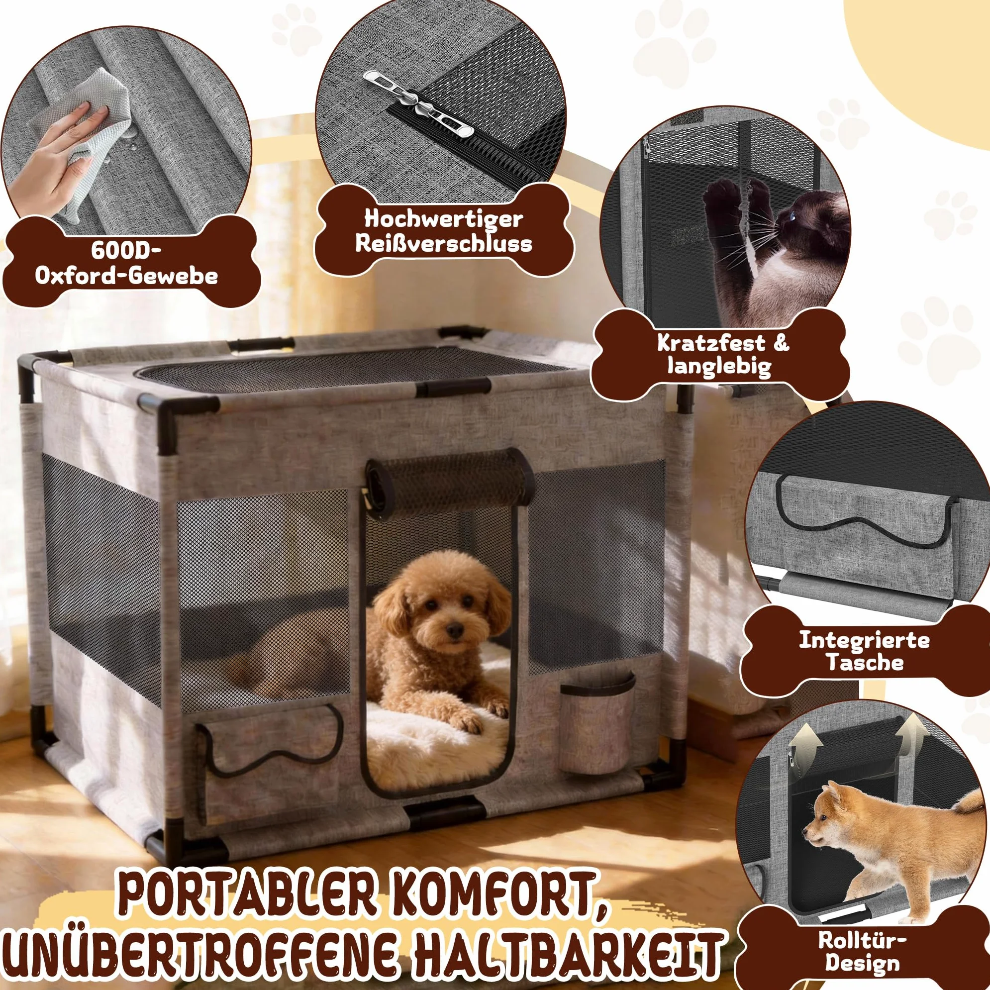 LZQ Enclos pliable pour animal de compagnie - Cadre en PVC - Cage pour animaux de compagnie - Enclos pour animaux - Enclos pour chiots - Pour chiens, chats, petits animaux - Carré - Taille L