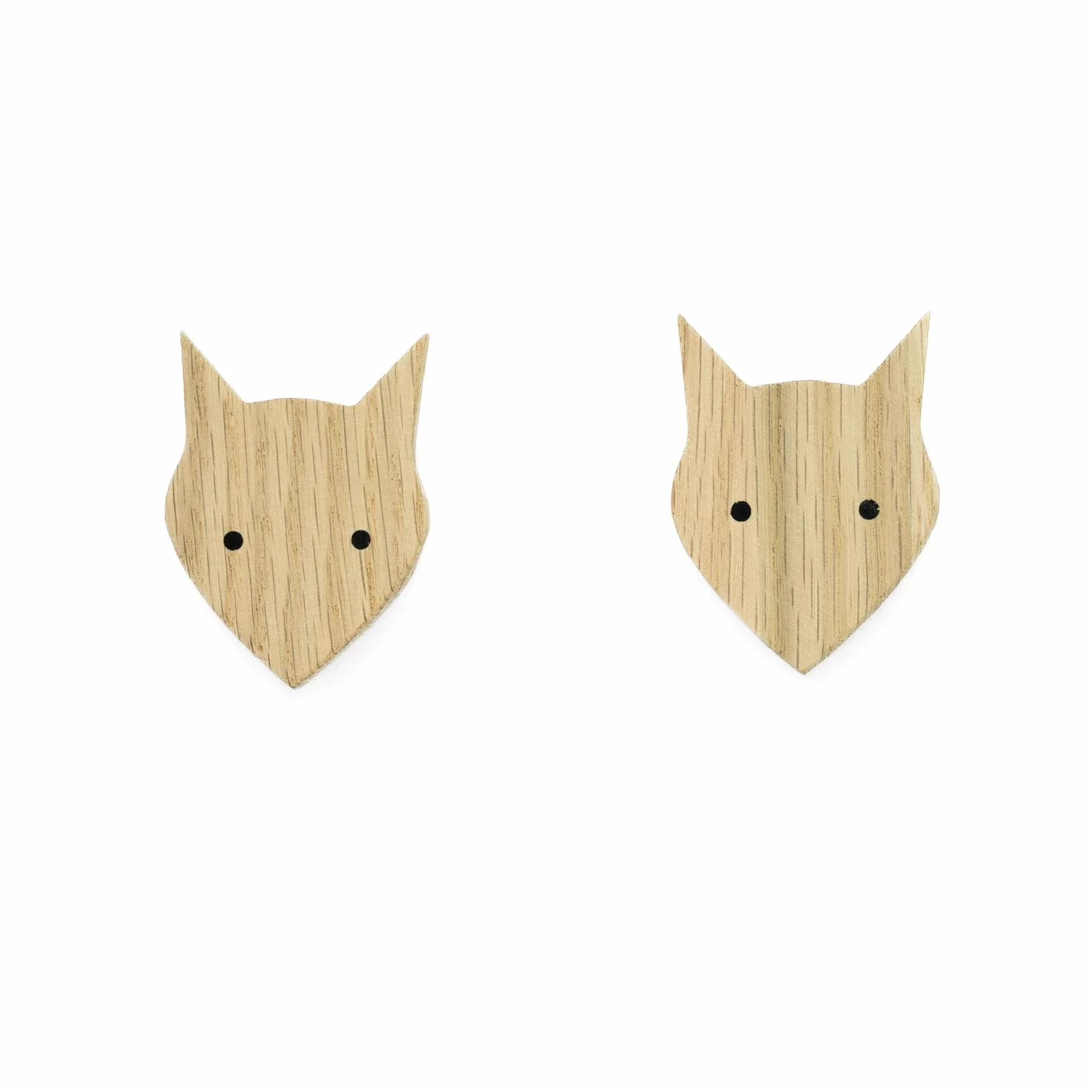 Poignées d'animaux en bois de chêne non traité Bouton renard chat lapin chien pour meubles d'enfants (2 renards)