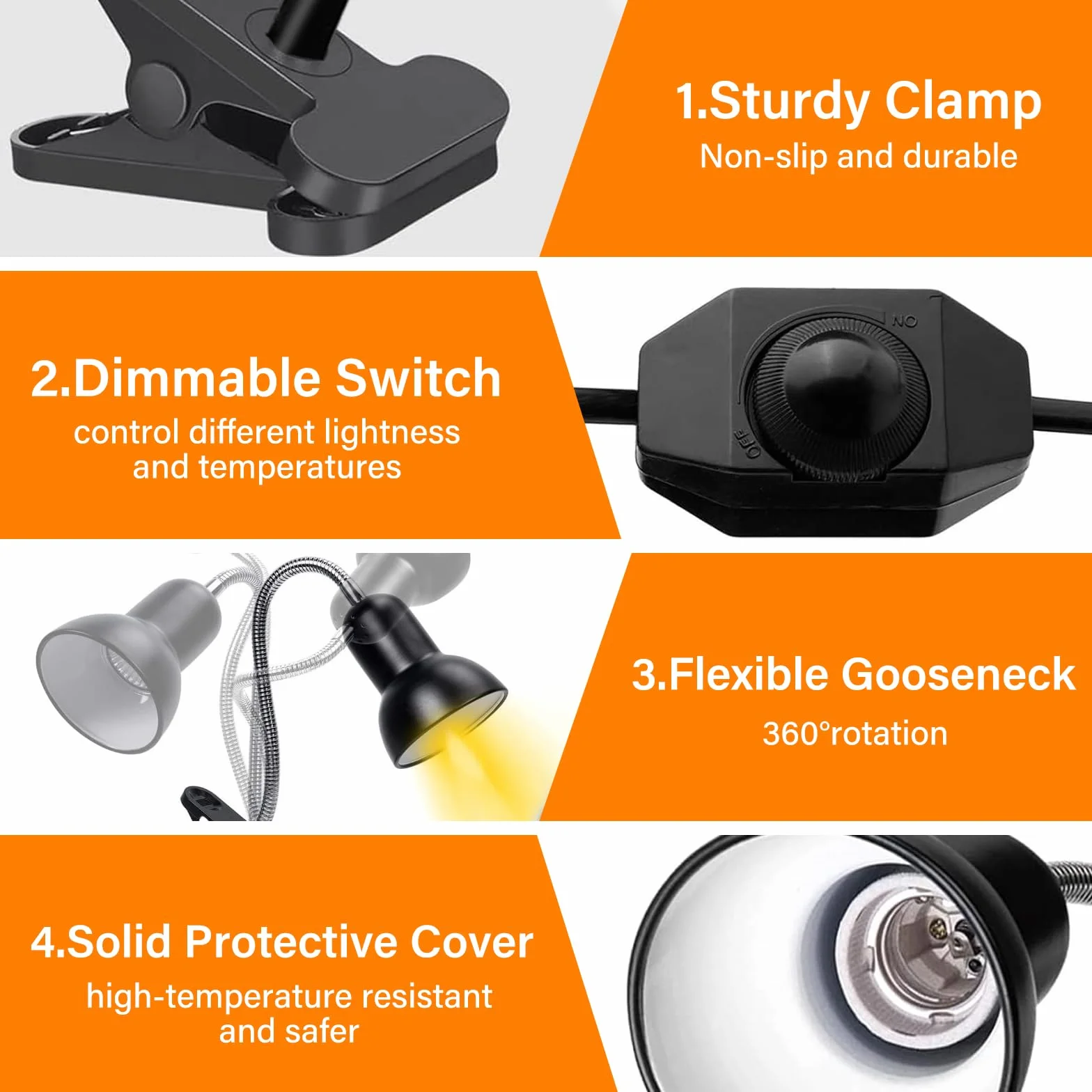 TOGETDREAM Lampe Chauffante Reptiles avec 3 Ampoules UVA UVB 25W 50W Pince Pivotante 360° pour Tortue Serpent Lézard