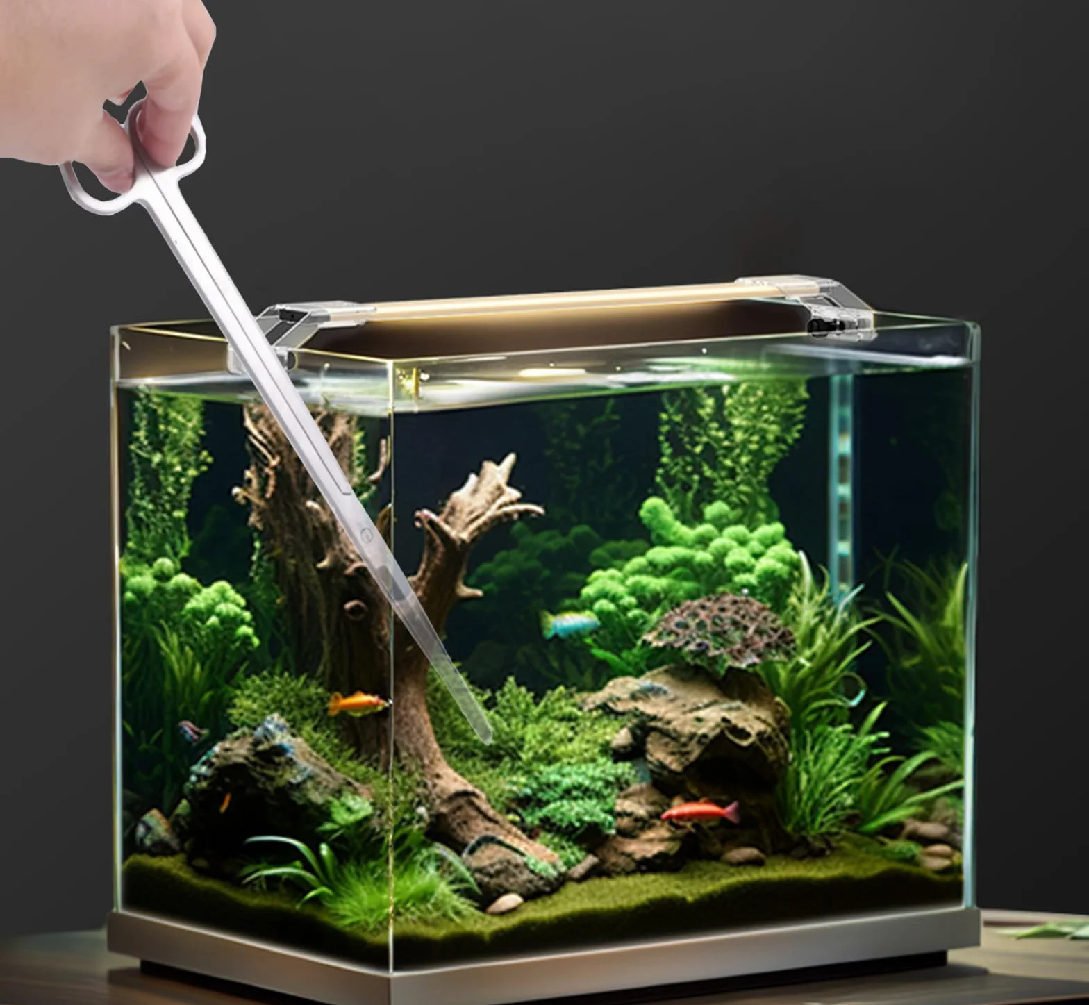 Kit d'outils d'aquarium en acier inoxydable 4 en 1, pince à aquascaping avec ciseaux, spatule et sac de rangement