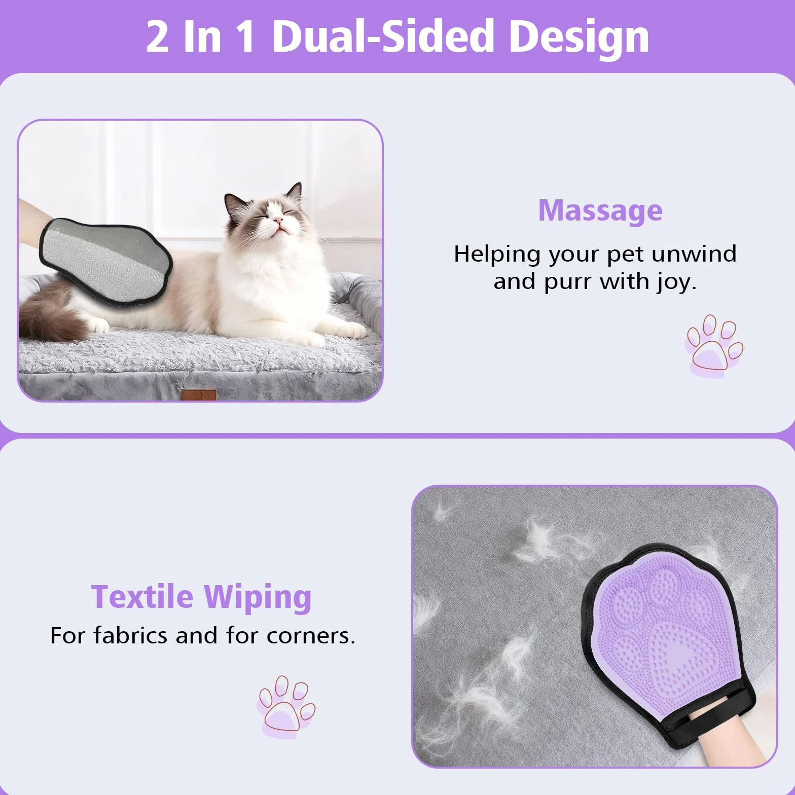 Zivacate Gant Anti Poils Animaux 2 en 1 Amélioré, Brosse Anti Poils Animaux Double Face Électrostatique