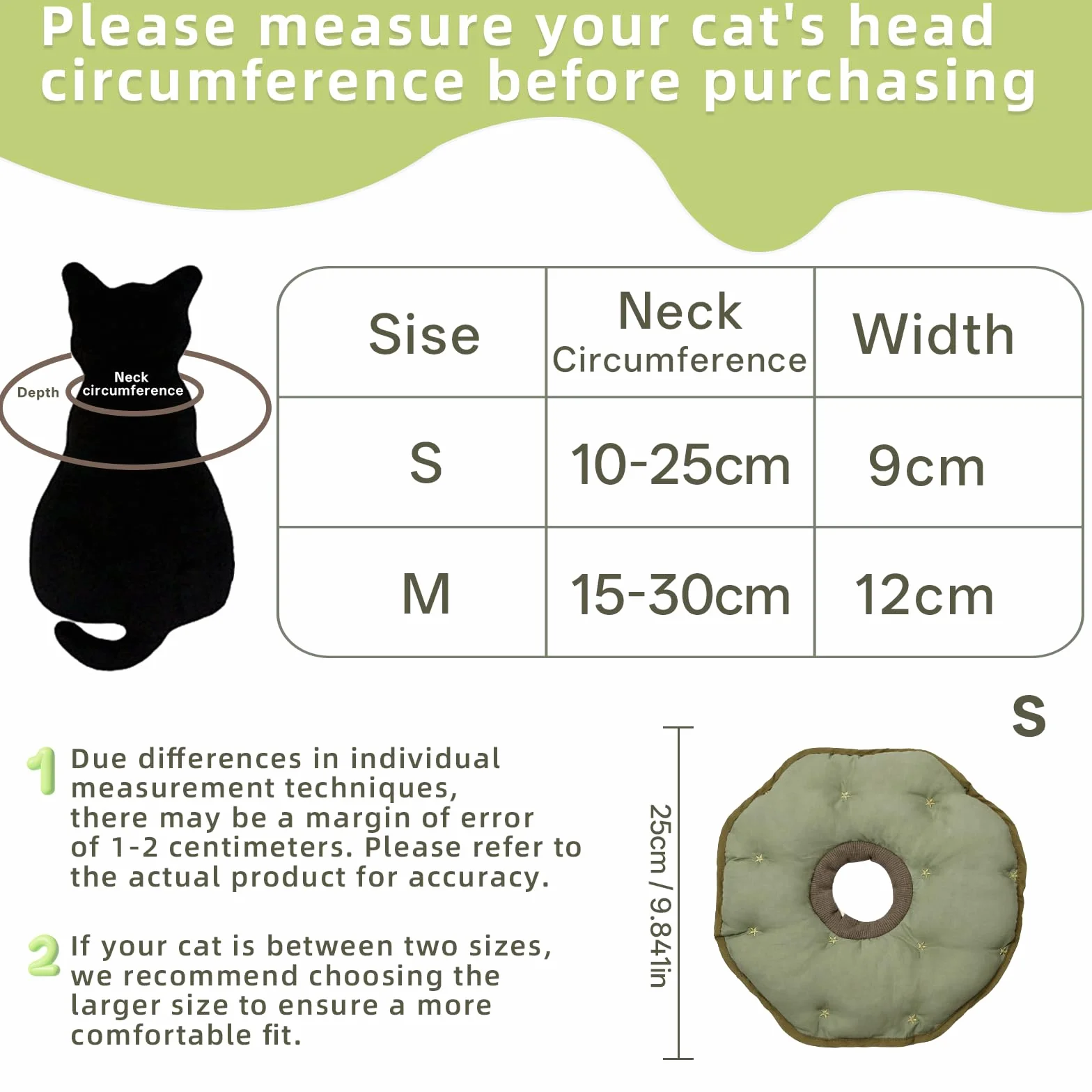 Collerette Chat Anti Léchage Imperméable Protection Après Opération pour Chats et Chiots (Vert S)