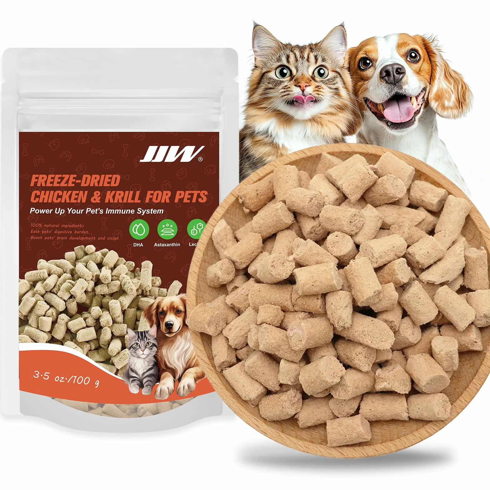 Snacks Premium pour Chats et Chiens - Krill et Viande de Poulet Lyophilisés - 100% Naturels