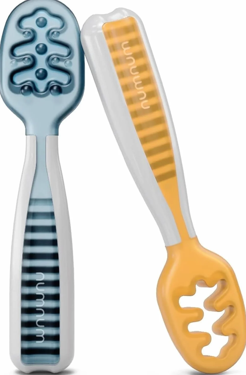 NumNum GOOtensils Cuillère Bébé 1er Âge - Étape 1+2 Silicone - Lot de 2 (Bleu/Orange)