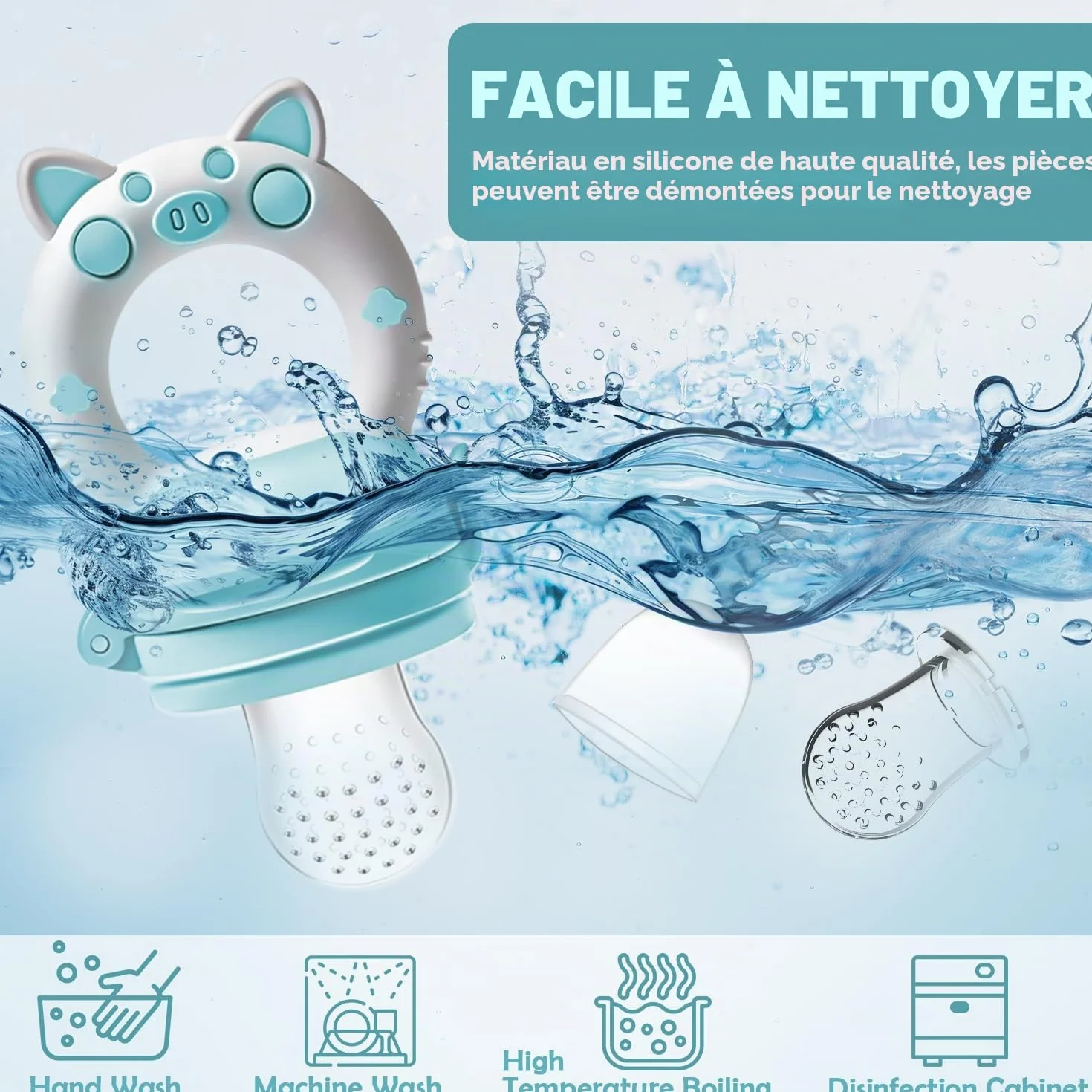 Grignoteuse Bébé Tetine Bebe - 2 Fruit Grignoteuses + 8 Tailles de Tétines Sans BPA, pour Enfants de 3 à 24 Mois, Vert+Bleu