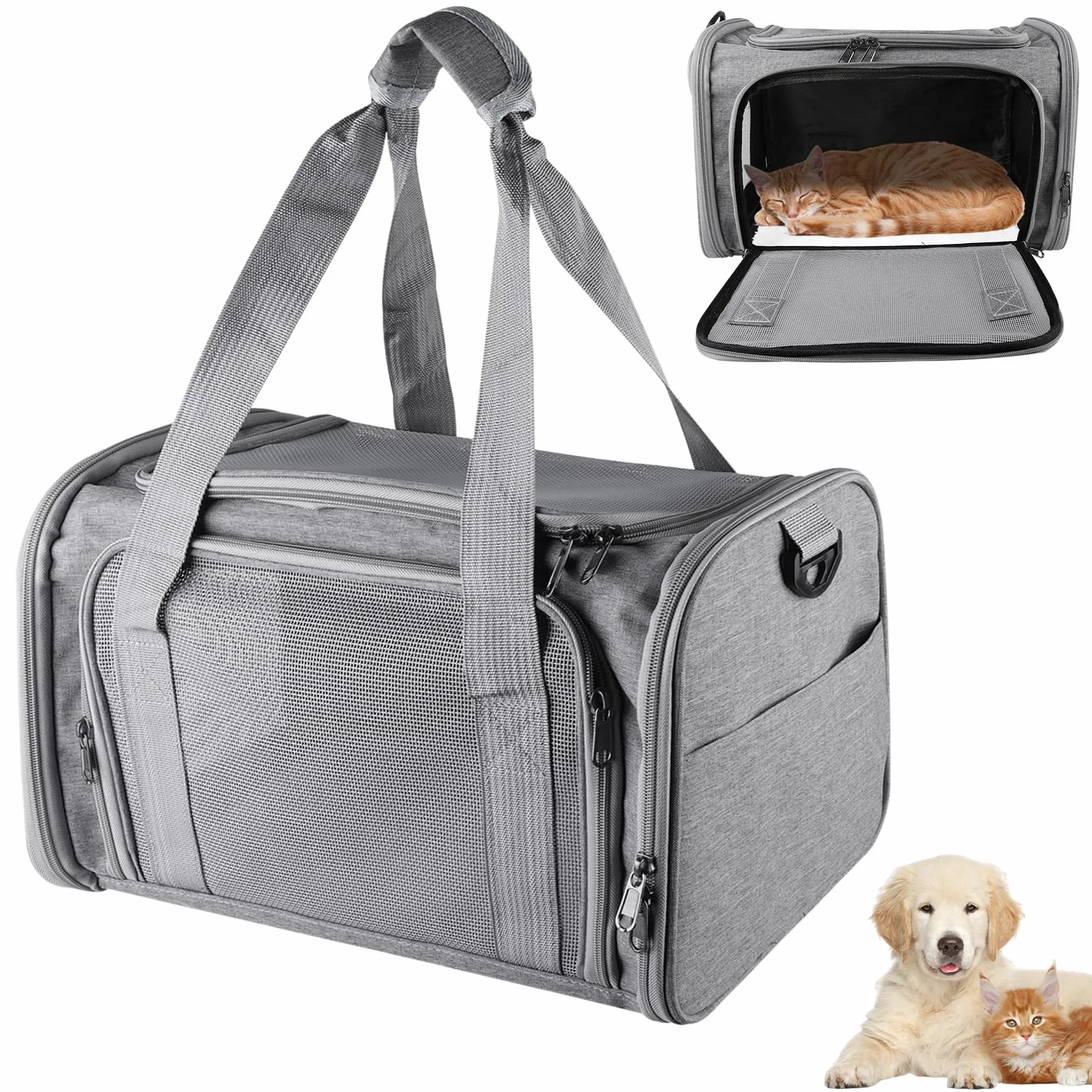 Sac de transport pour chat WANDGU pliable et respirant jusqu'à 7 kg avec laisse et bandoulière