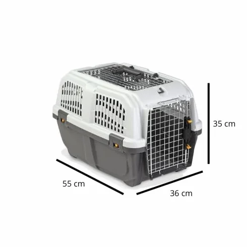 Pet's Market Transport Skudo Open Iata Boîte de transport pour chats avec ouverture supérieure porte en métal grise 55x36x35