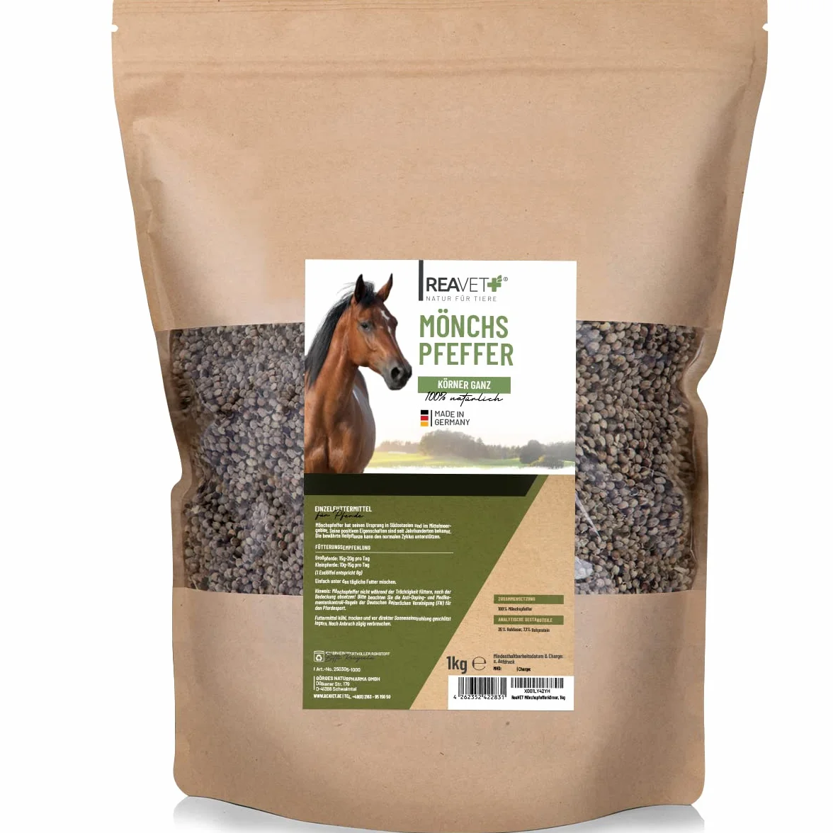 Poivre de Moine ReaVET pour Chevaux 1kg - Graines Entières Pur Naturel, Aliment pour Chevaux sans Additifs