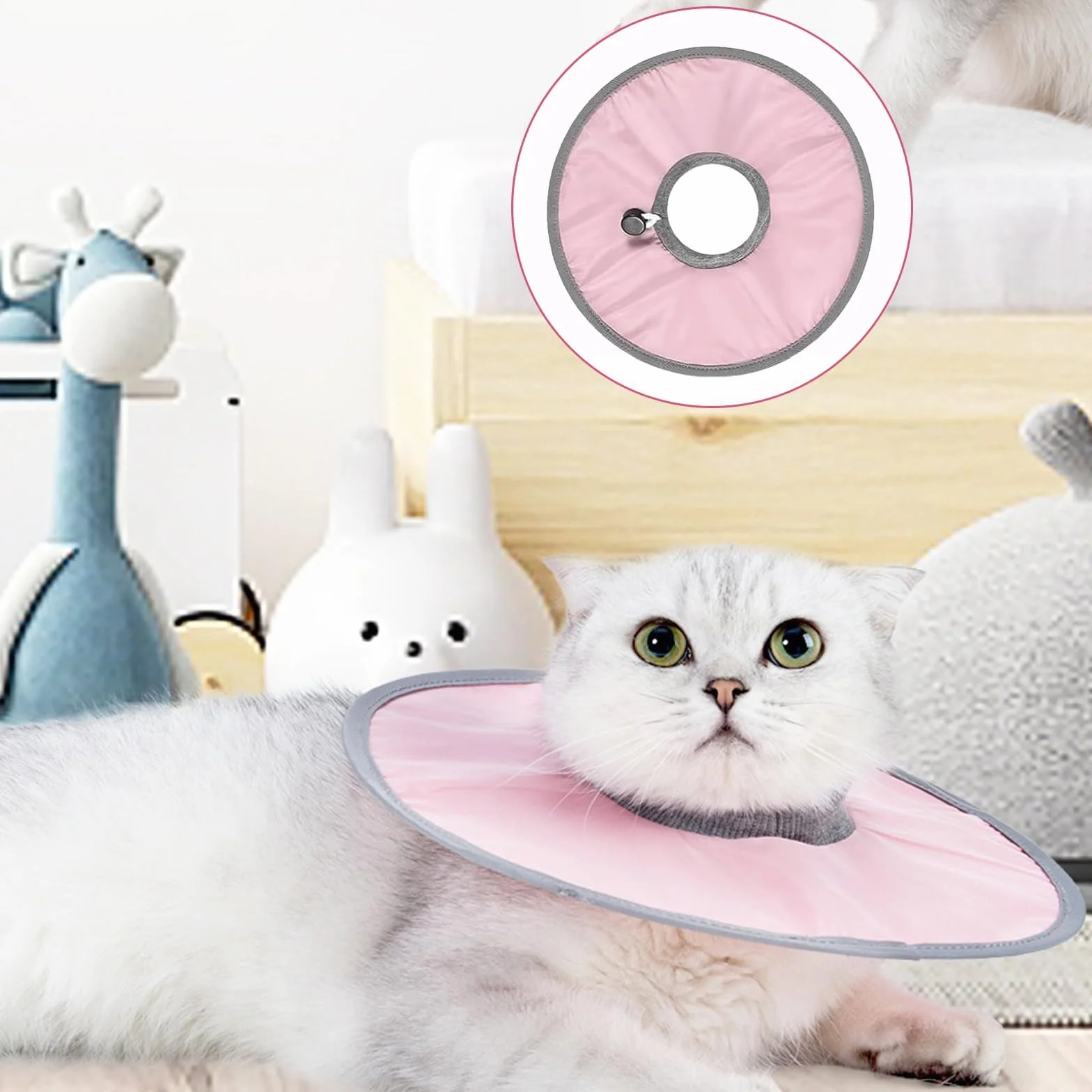 Collerette Chat Anti Lechage Ajustable Collier Récupération Postopératoire Anti-Morsure Rose